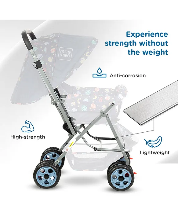 Mee Mee Little Explorer Baby Stroller / Pram for 0 to 3 Years, New Born / Kids, 5 Point Safety Harness, Adjustable backrest, 360 Swivel Wheel, Large storage basket, Reversible Handlebar (Modern, Navy Blue)