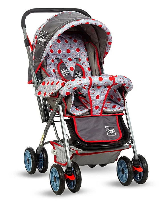 Mee Mee Little Explorer Baby Stroller/Pram for 0 to 3 Years, New Born/Kids, 5 Point Safety Harness, Adjustable backrest, 360 Swivel Wheel, Large Storage Basket, Reversible Handlebar Net (Modern, Red)