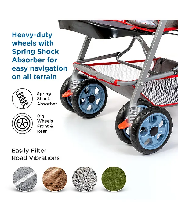 Mee Mee Little Explorer Baby Stroller/Pram for 0 to 3 Years, New Born/Kids, 5 Point Safety Harness, Adjustable backrest, 360 Swivel Wheel, Large Storage Basket, Reversible Handlebar Net (Modern, Red)