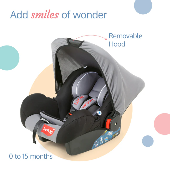 Infant Baby Car Seat Cum Carry Cot, Grey