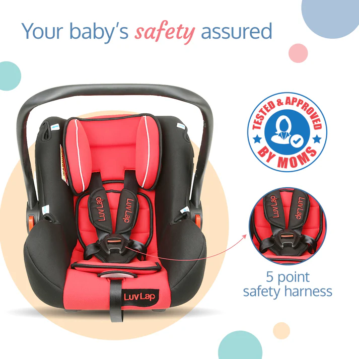 Infant Baby Car Seat Cum Carry Cot In Red Color