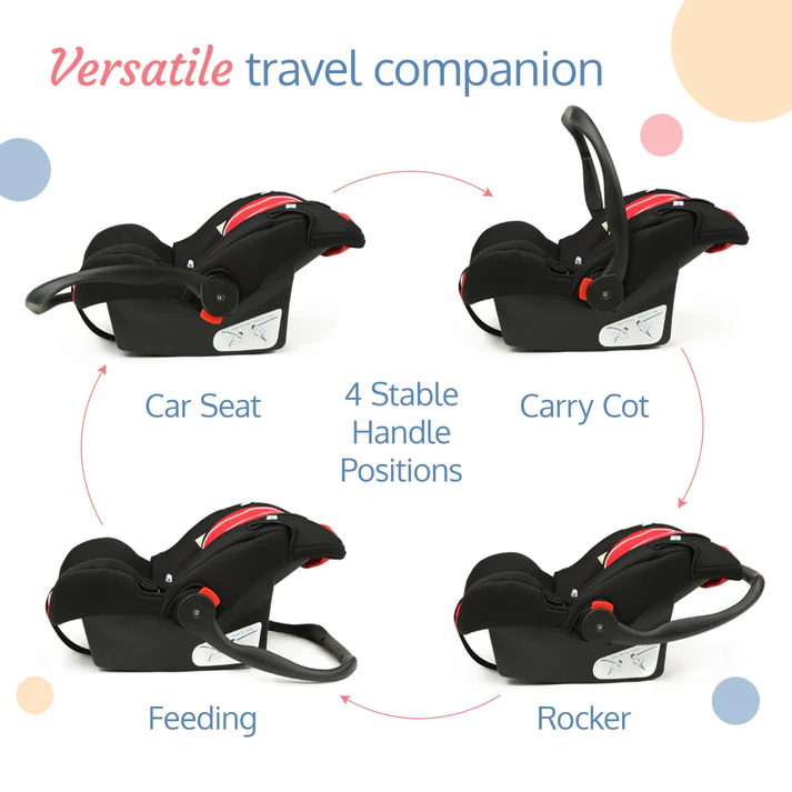 Infant Baby Car Seat Cum Carry Cot In Red Color