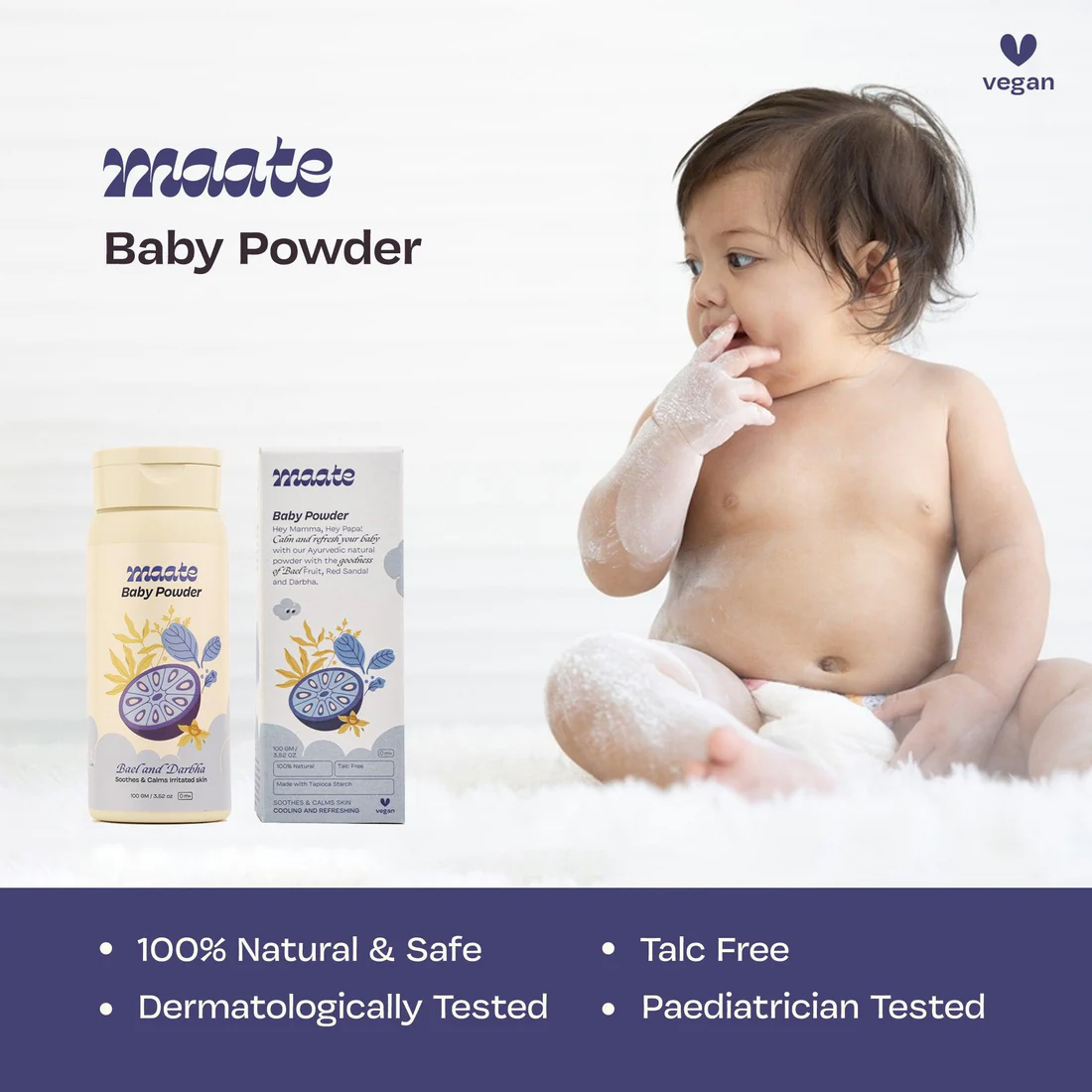 Maate Ayurvedic Baby Powder - Talc Free | 100% Natural | 100GM
