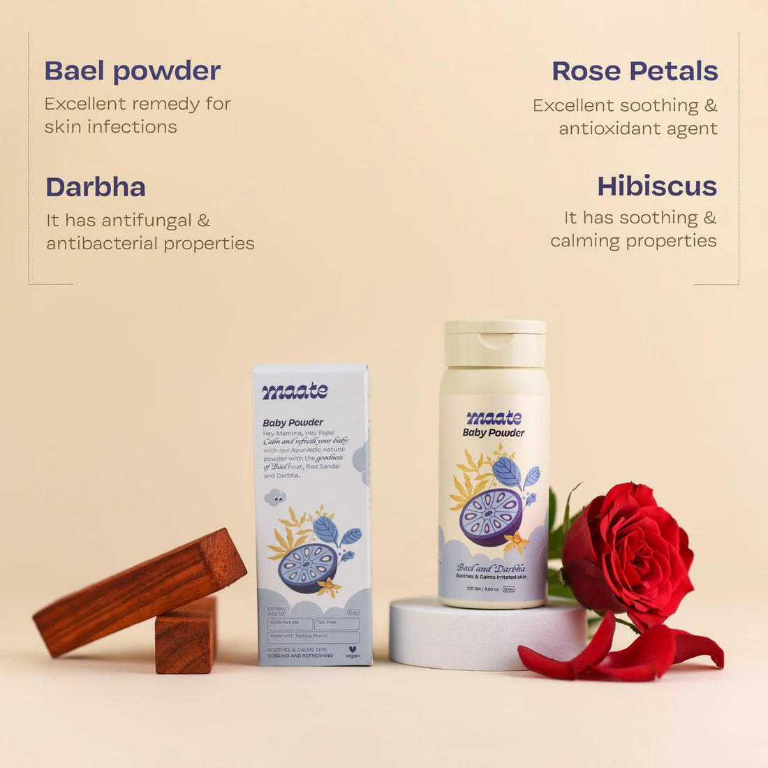 Maate Ayurvedic Baby Powder - Talc Free | 100% Natural | 100GM