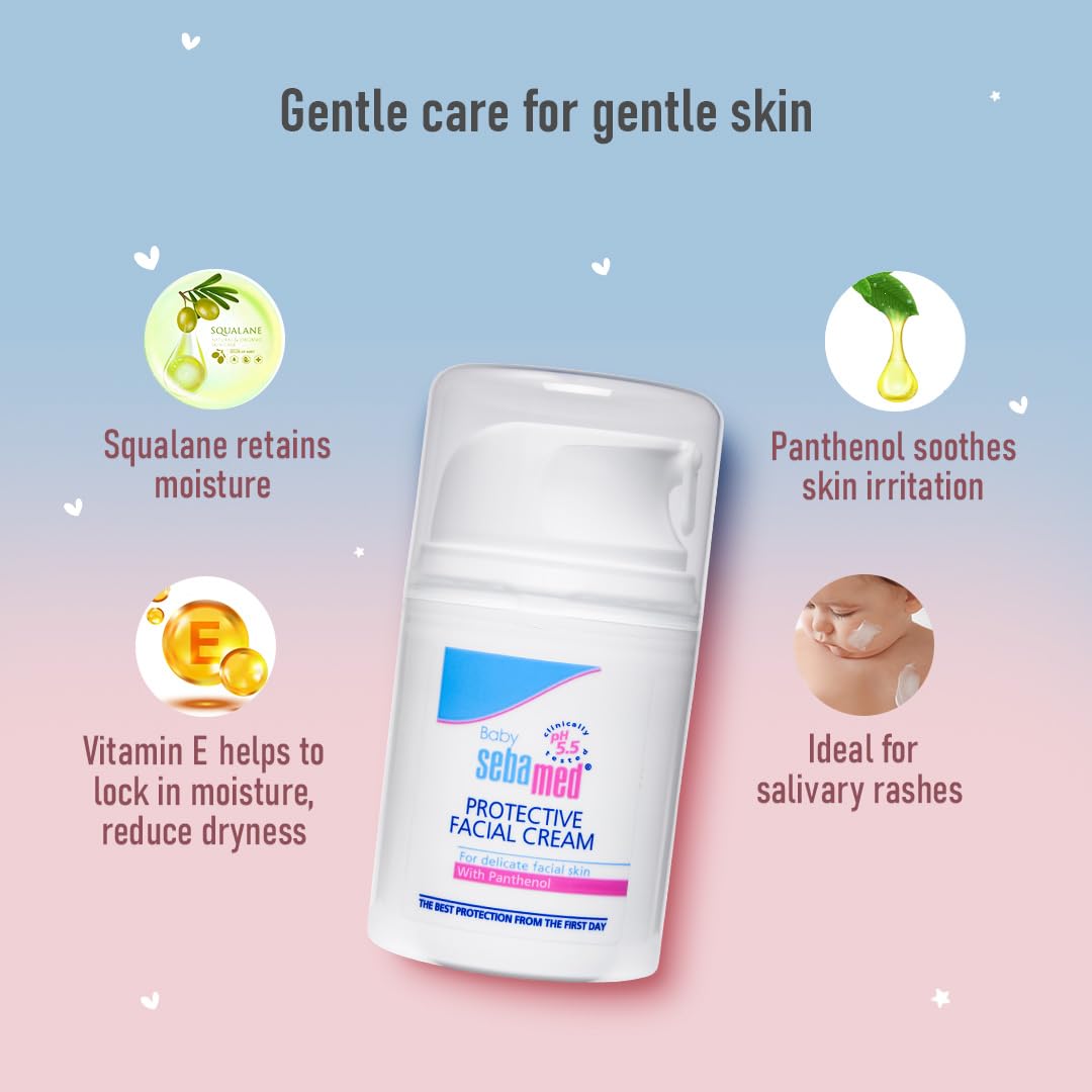 Sebamed Baby Protective Facial Cream| pH 5.5| Baby Face Cream| Vitamin E for Soft Skin| Ideal for salivary rashes