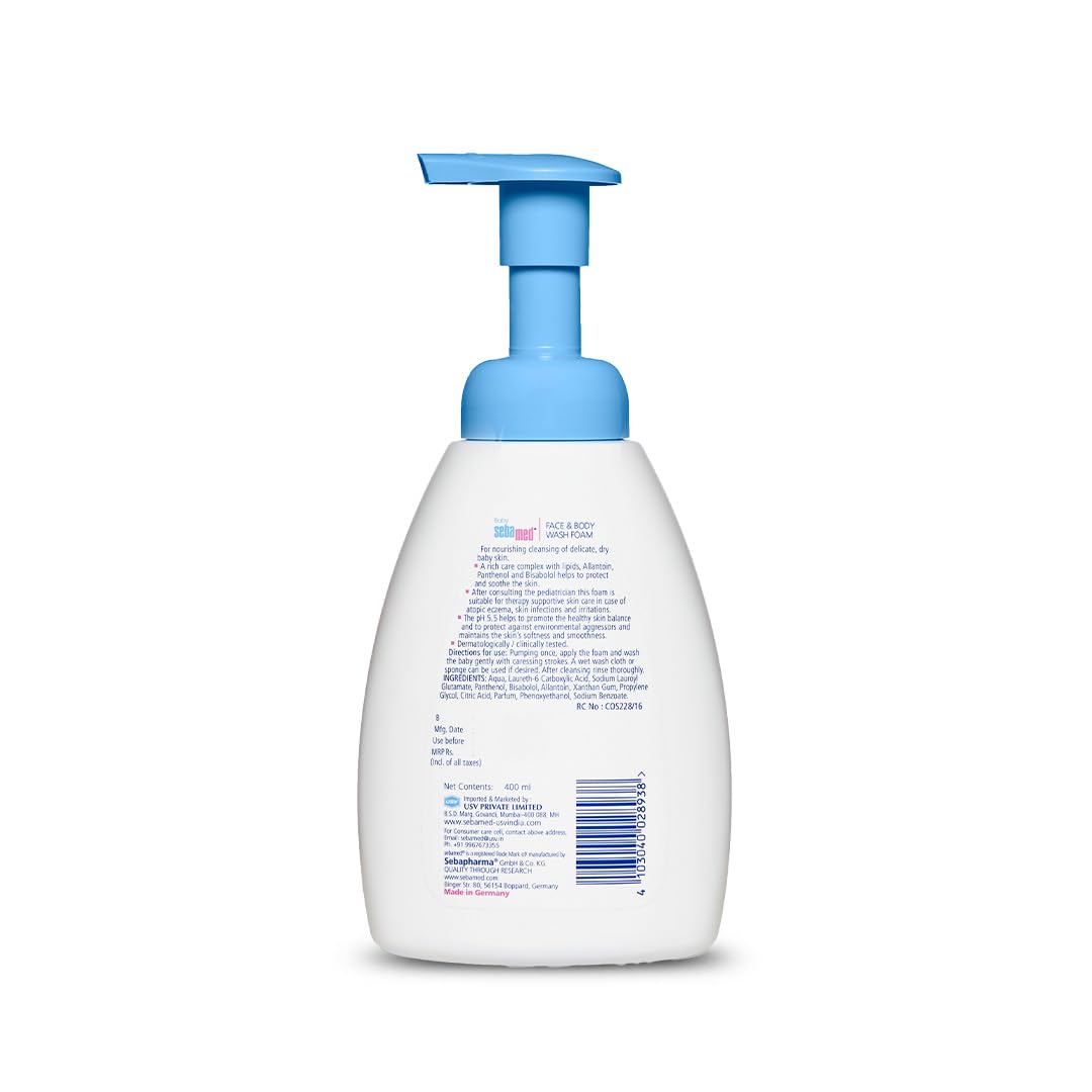 Sebamed Baby Face & Body Wash Foam|  pH 5.5| Ideal for face & Body| for Delicate, Dry Skin|400ml