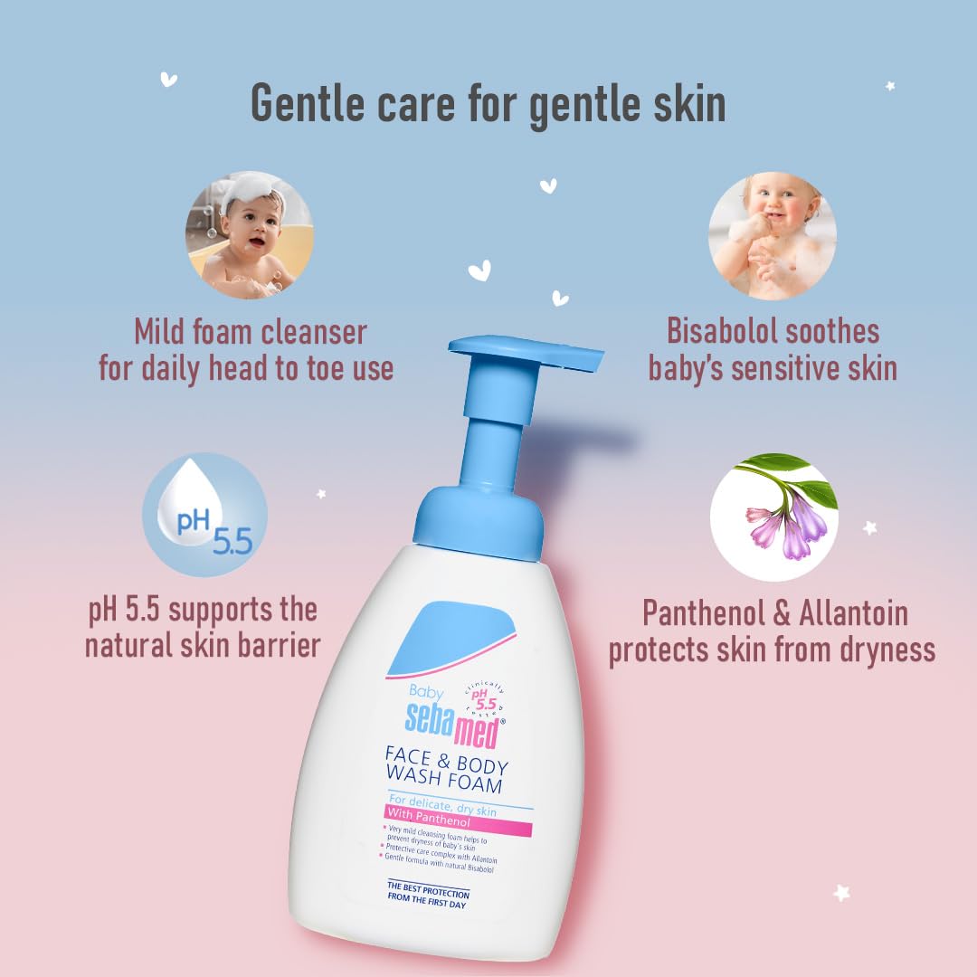 Sebamed Baby Face & Body Wash Foam|  pH 5.5| Ideal for face & Body| for Delicate, Dry Skin|400ml
