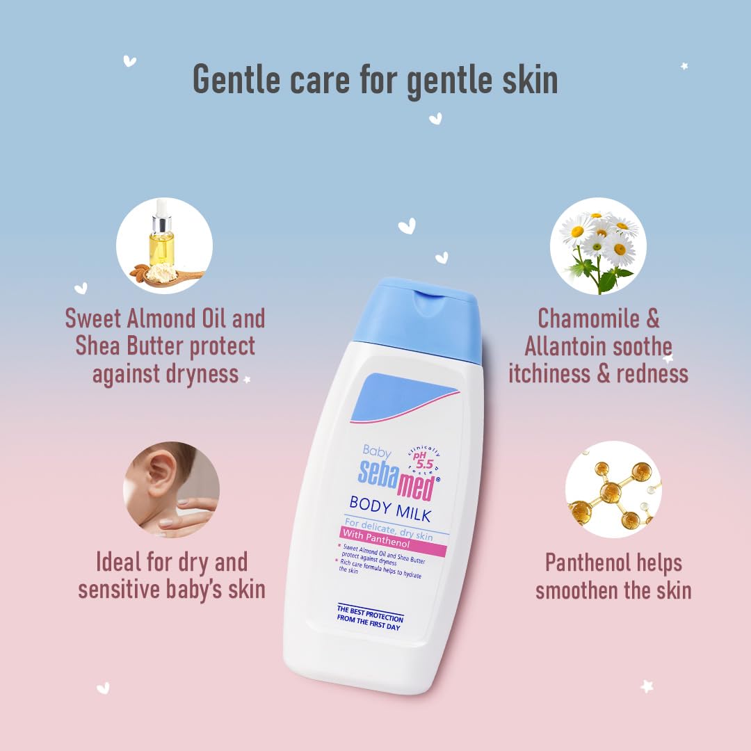 Sebamed Baby Body Milk Lotion| pH 5.5| Ideal for dry skin| Daily moisturisation| 100 ml