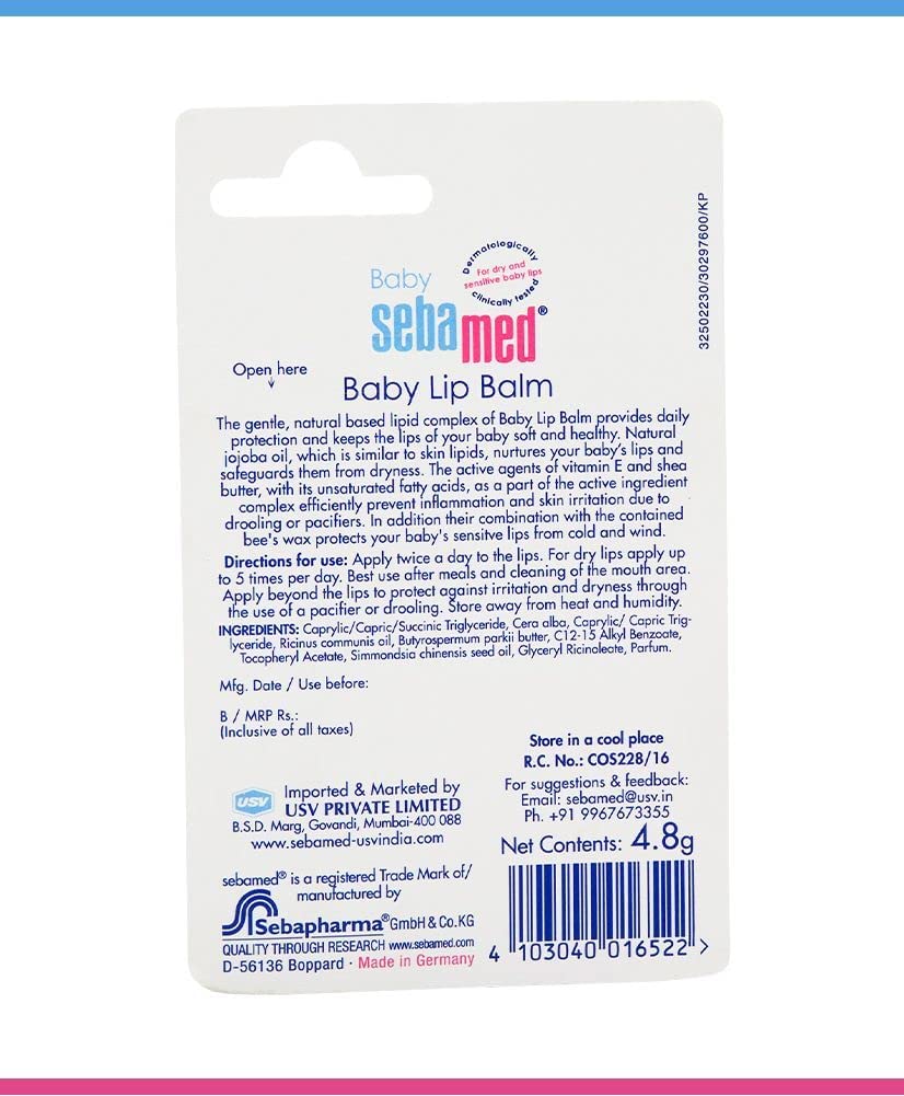  Sebamed Baby Lip Balm| Soft Baby Lips| With Shea butter, Jojoba Oil & Beeswax| 4.8 gm