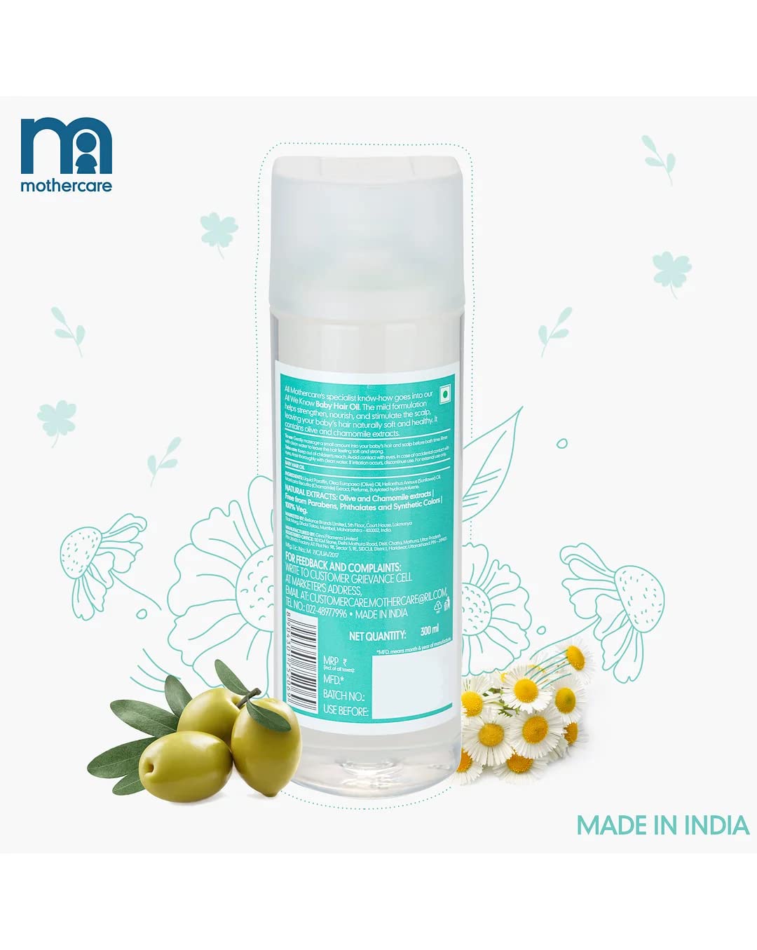 Mothercare Unisex All We Know 300Ml Baby Hair Oil - Transparent