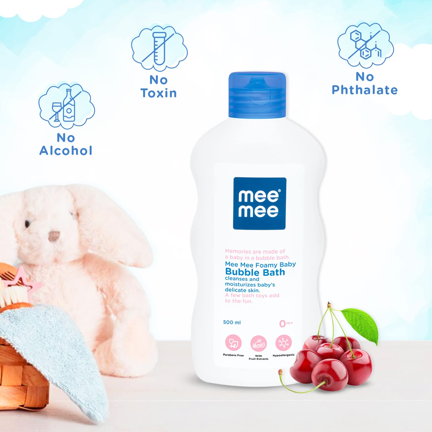 Mee Mee Baby Bubble bath 400 Ml, Pack of 1 With Cherry & Fruit Extracts | Tear-Free Formula | Moisturizes and Soothes Skin | Natural Head to Toe Baby Mild Bubble Bath Dermatologically Tested