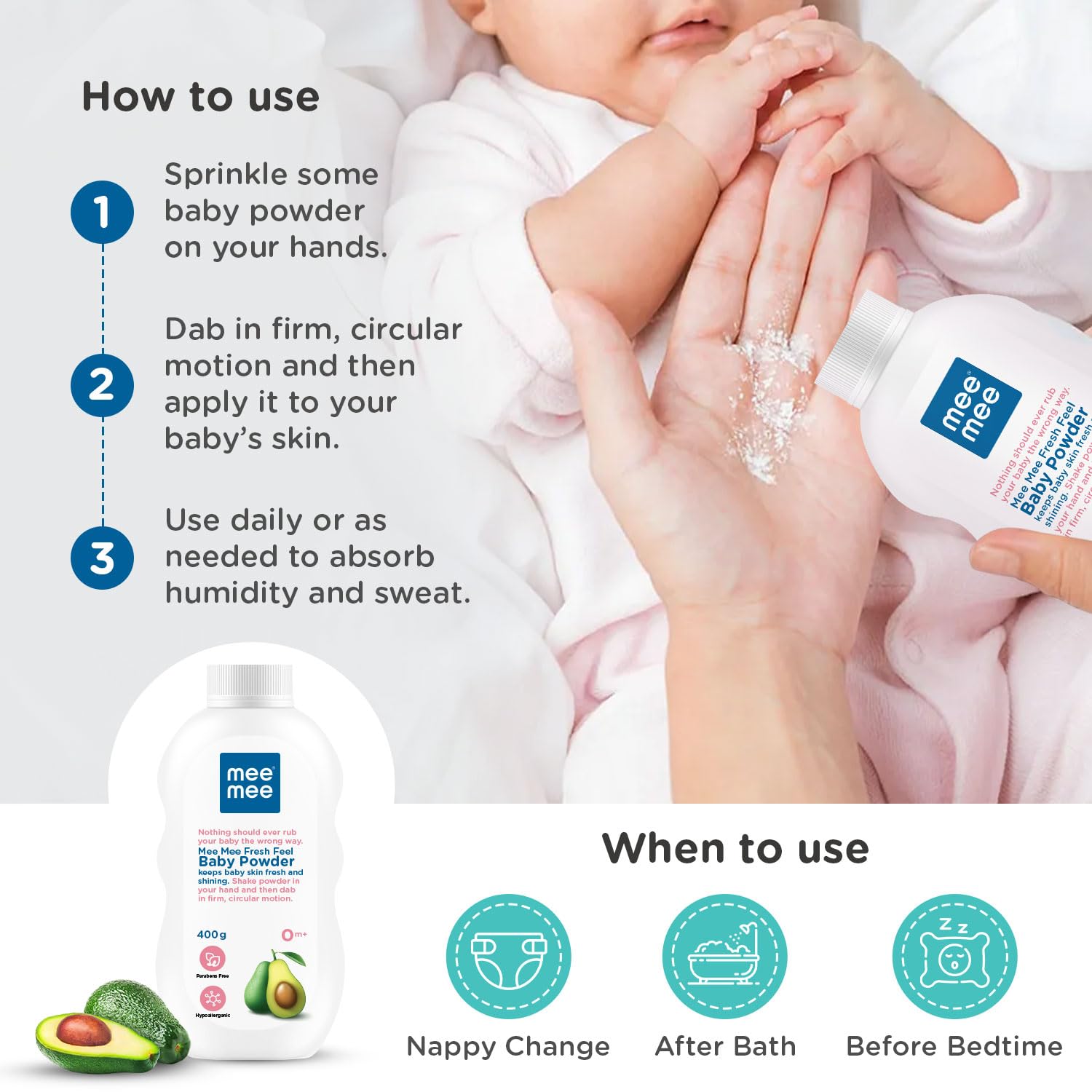 Mee Mee Baby Talcum Powder, Dermatologically Tested, Fresh Feel