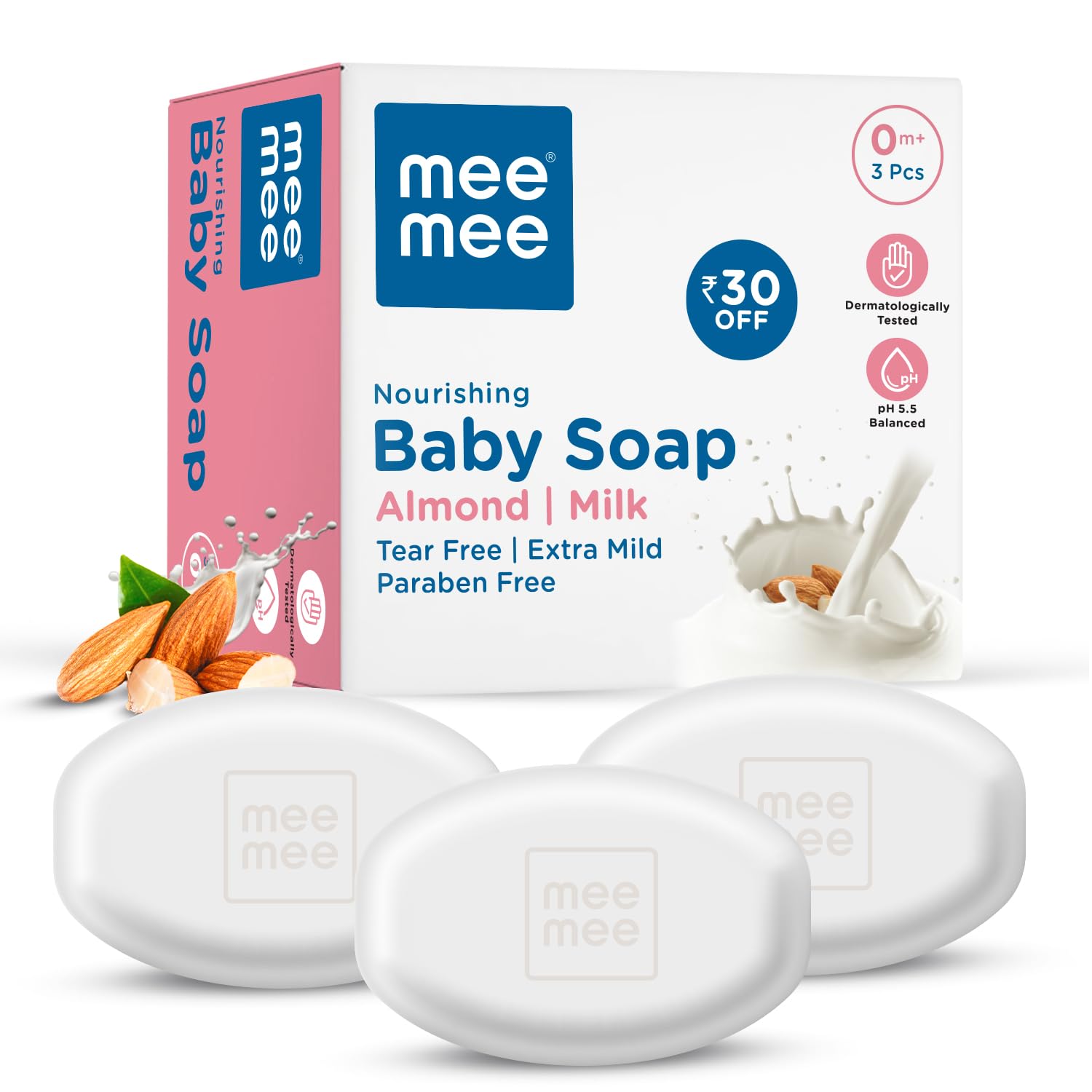 Mee Mee Gentle Baby Soap Gentle Bathing Bar Infused with Chamomile, Olive, Almond Oil, and Milk Extracts | Dermatologist Tested for Soft Baby Skin | Tear-Free Formula | Paraben Free