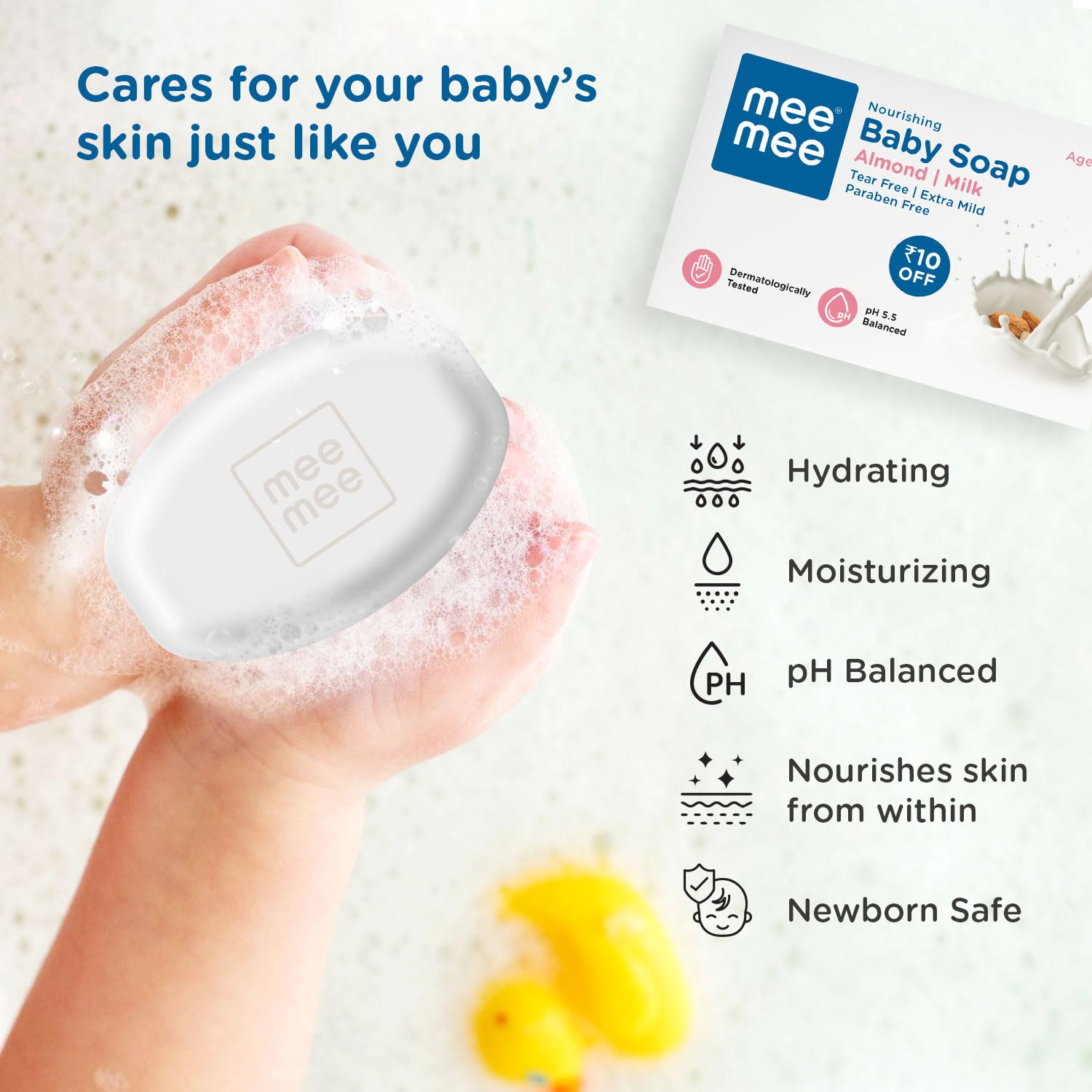 Mee Mee Gentle Baby Soap Gentle Bathing Bar Infused with Chamomile, Olive, Almond Oil, and Milk Extracts | Dermatologist Tested for Soft Baby Skin | Tear-Free Formula | Paraben Free