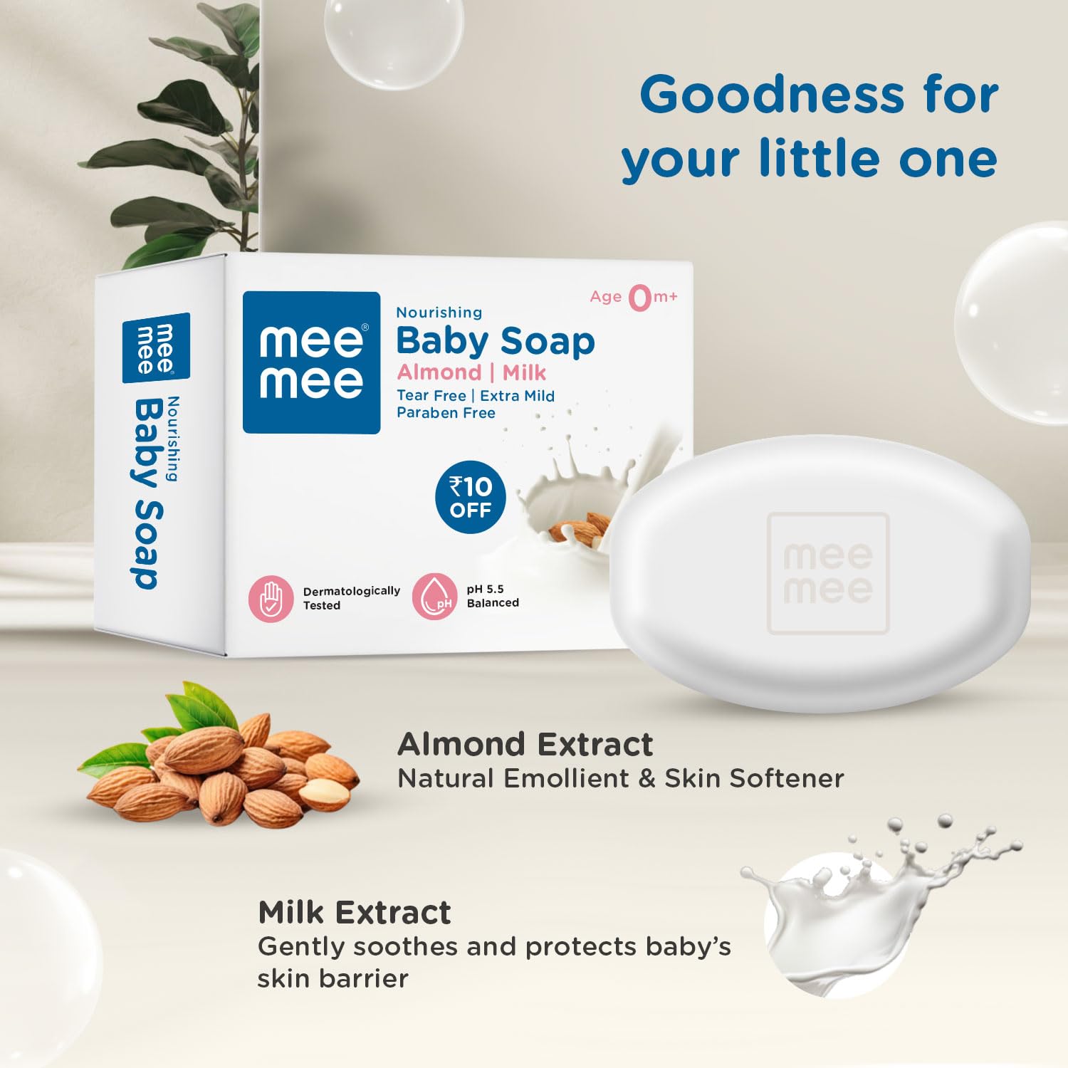 Mee Mee Gentle Baby Soap Gentle Bathing Bar Infused with Chamomile, Olive, Almond Oil, and Milk Extracts | Dermatologist Tested for Soft Baby Skin | Tear-Free Formula | Paraben Free