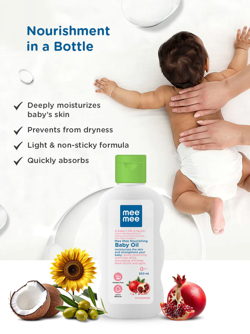 Mee Mee Mild Baby Oil - Enriched with Fruit Extracts, Gentle Formula, Clinically Proven Safety, Pure & Tender Care 