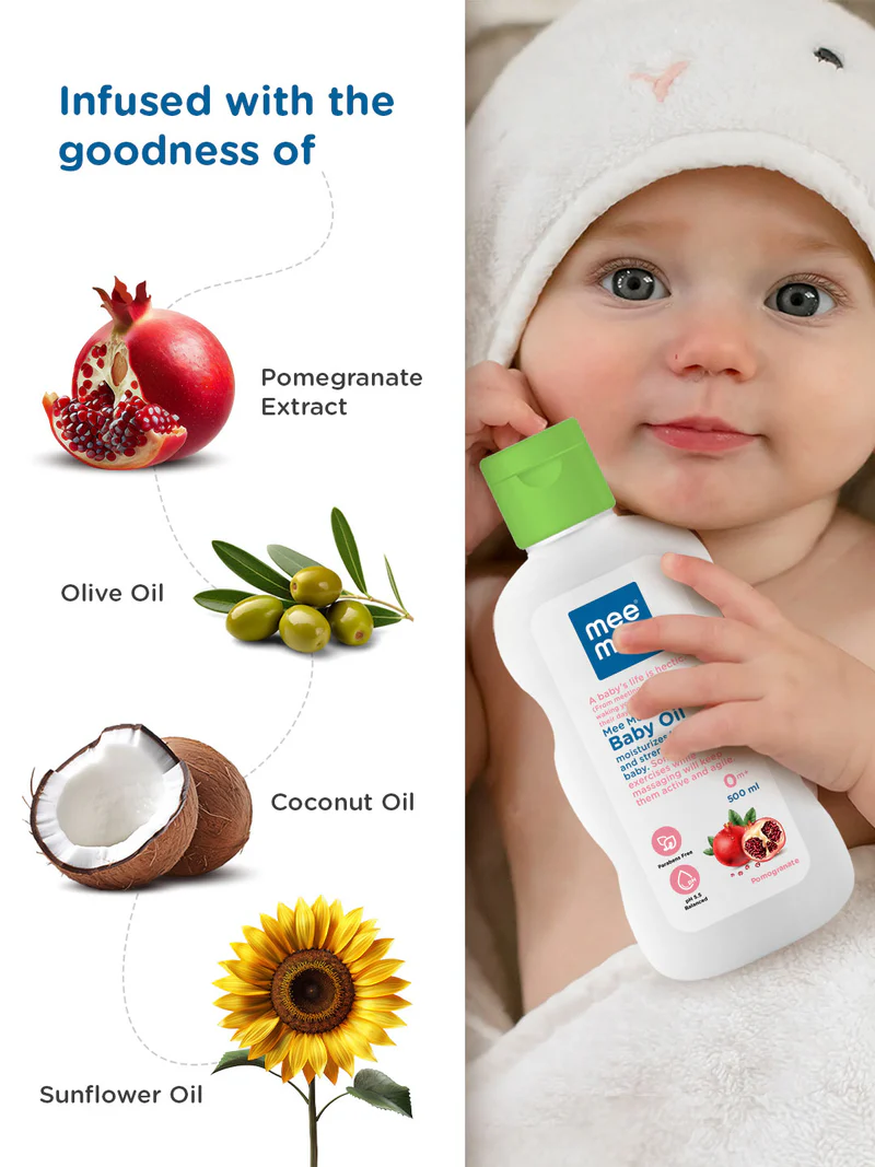 Mee Mee Mild Baby Oil - Enriched with Fruit Extracts, Gentle Formula, Clinically Proven Safety, Pure & Tender Care 