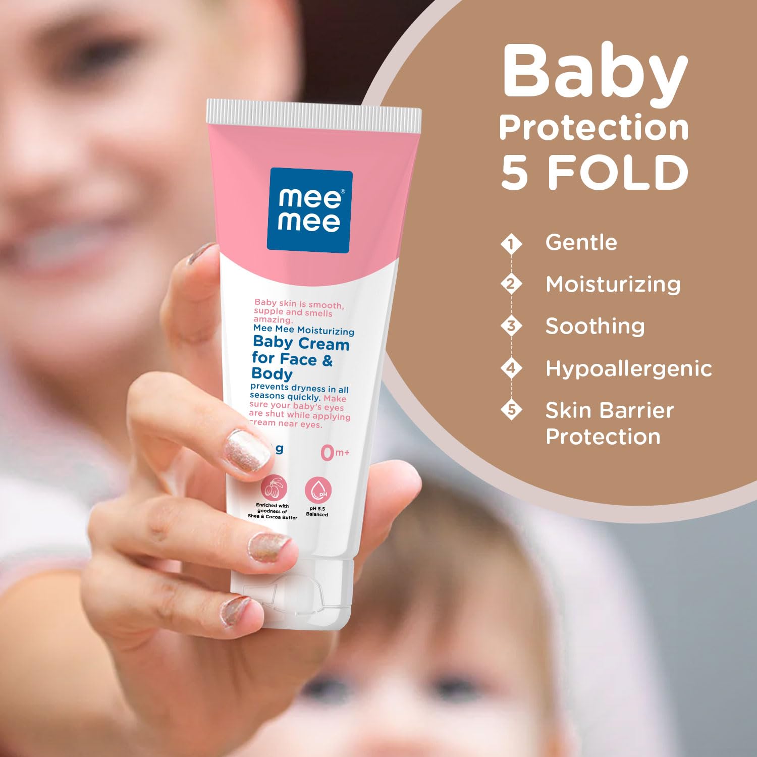 Mee Mee Moisturizing Baby Cream For Face & Body, Shea & Cocoa Butter, 24 Hrs Moisturization - 100 g