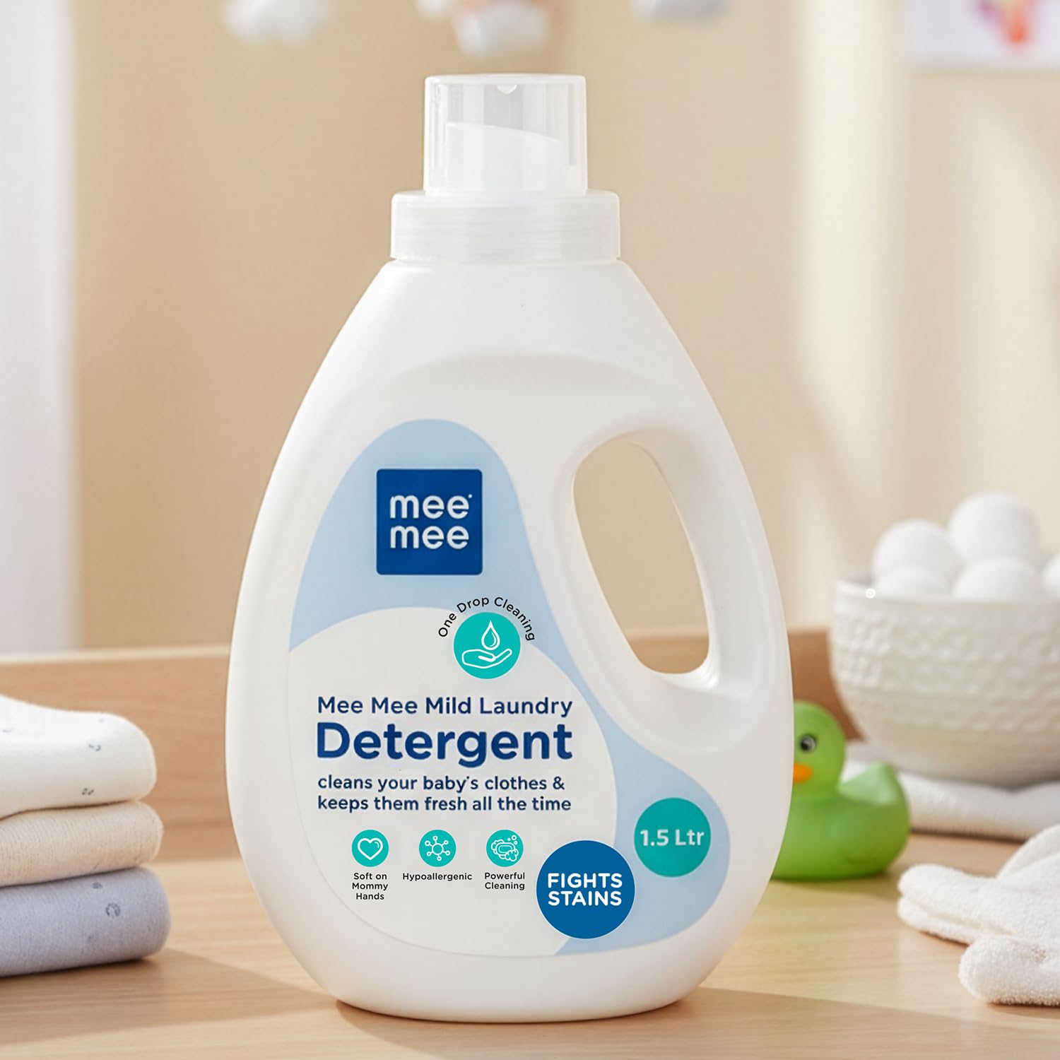 Mee Mee Baby Liquid Detergent 1.5 L | Ph balanced, Free from Harsh Chemicals, Safe for Mother's Hands & Baby's Skin | Anti-Bacterial, Removes Stains & Odor with One Drop, Hypoallergenic