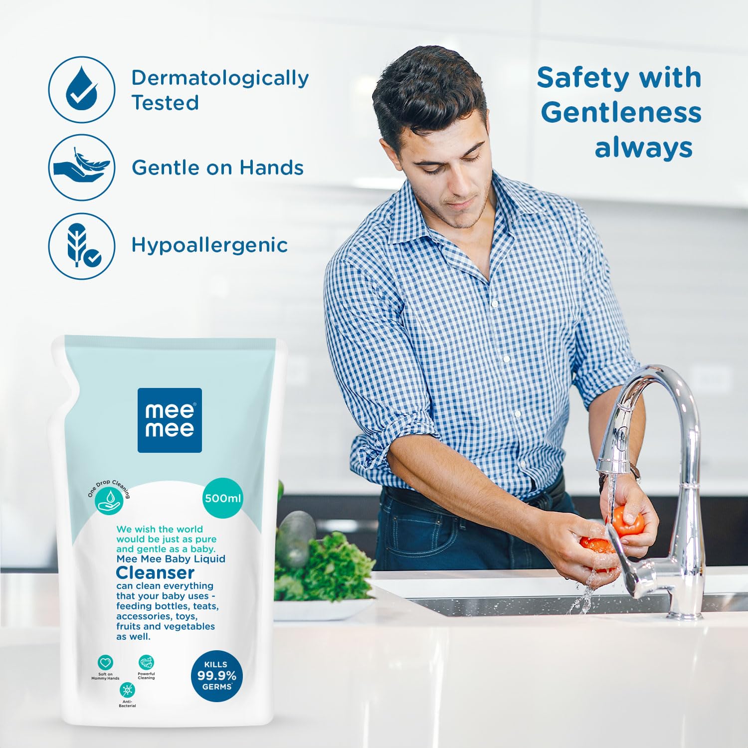 Mee Mee Baby Liquid Cleanser, Anti-Bacterial Kills 99.9% Germs | For Baby Bottles, Nipples, Accessories, Toys, Fruits & Vegetables | No Alcohol, One Drop Cleaning, Dermatologically Tested