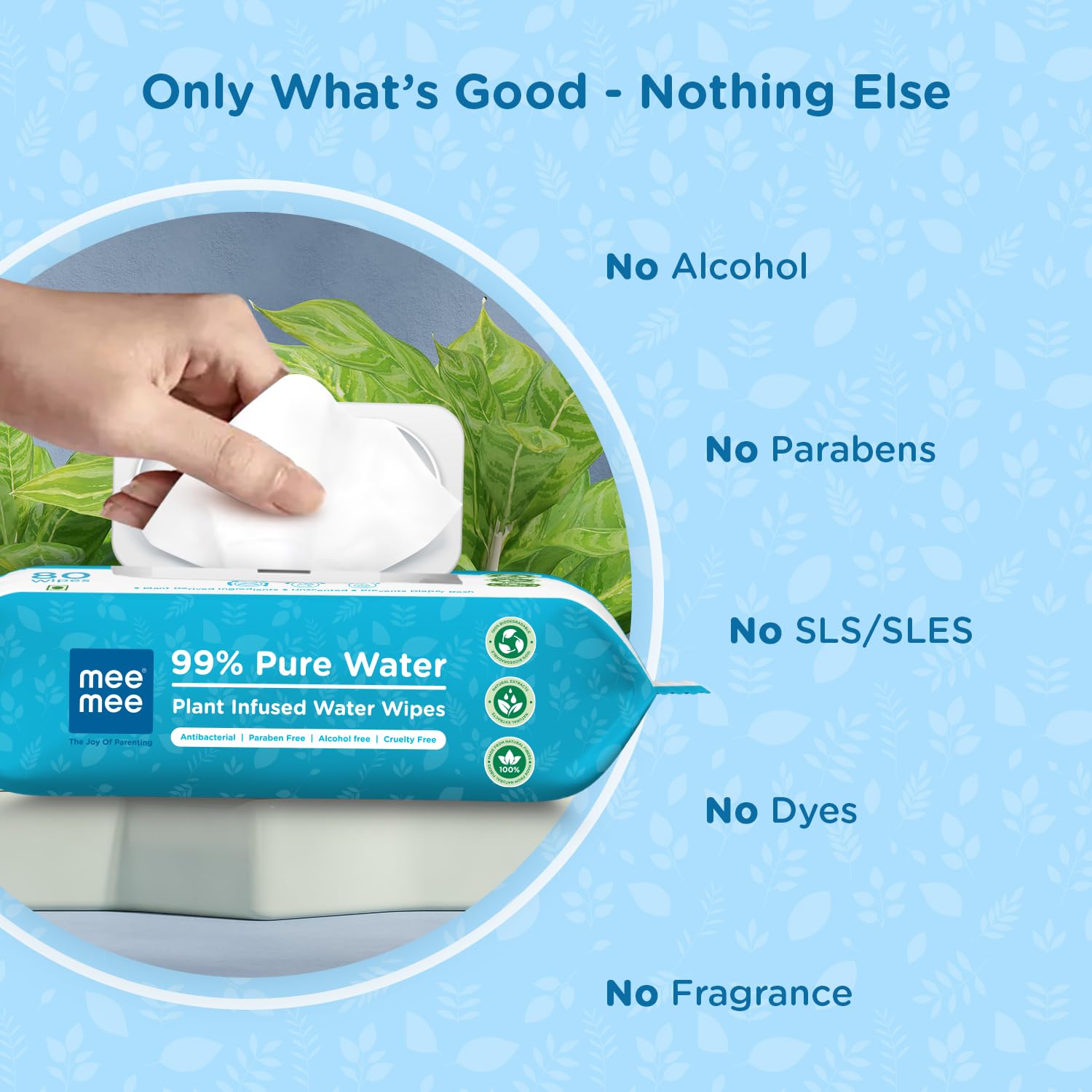 Mee Mee Pure Water Wet Wipes with Lid 80?pcs ×?2 (160 Pcs)– Unscented, Plant Derived, Super Thick Baby Wet pure Wipes