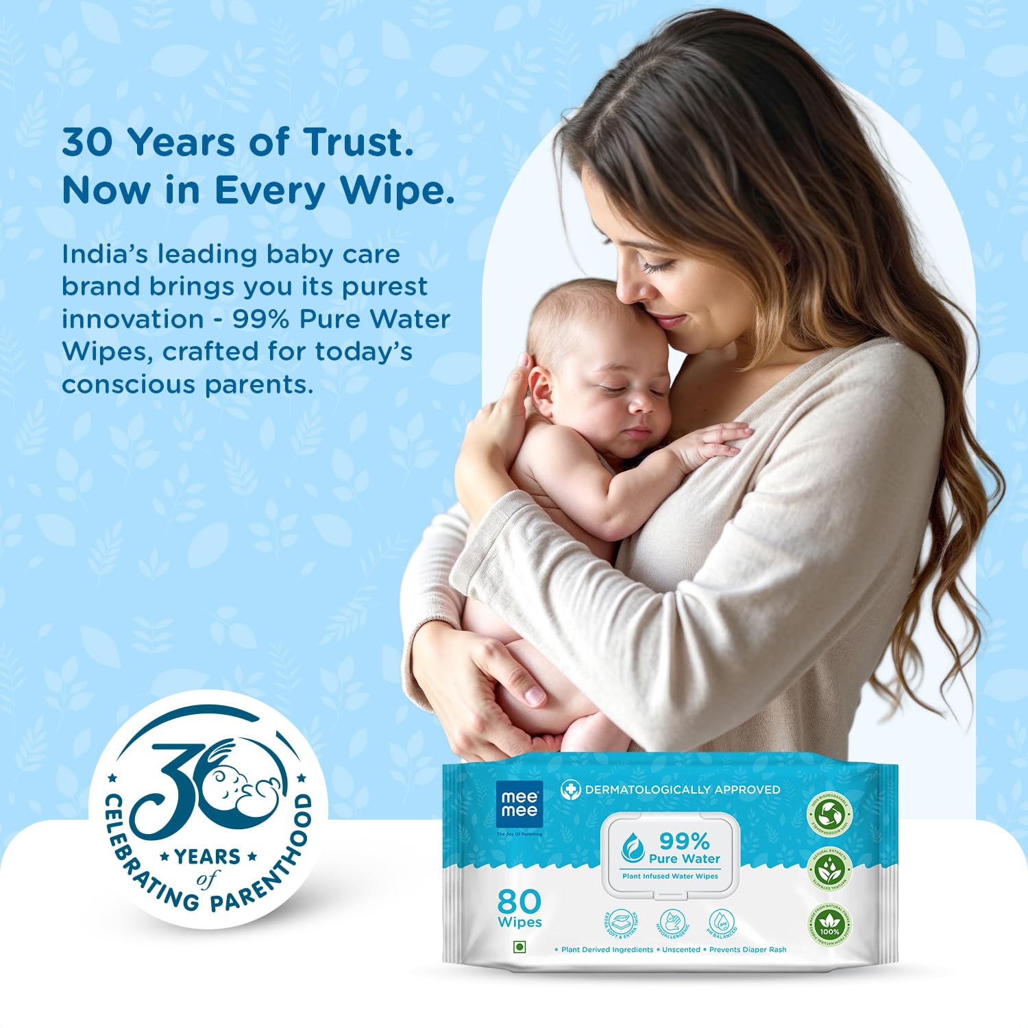 Mee Mee Pure Water Wet Wipes with Lid 80?pcs ×?2 (160 Pcs)– Unscented, Plant Derived, Super Thick Baby Wet pure Wipes