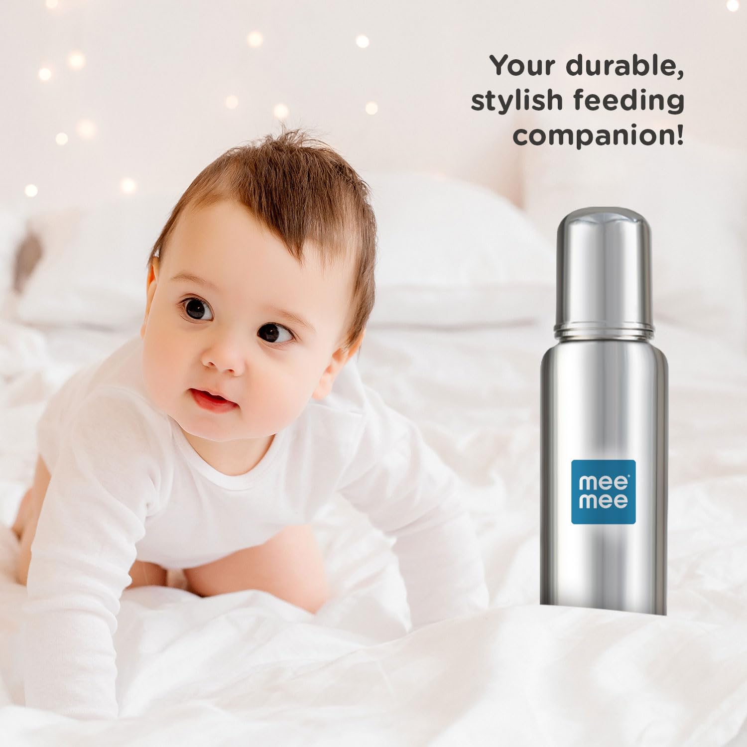 Mee Mee Baby Steel Feeding Bottle 250ml | Baby Milk Bottle with Advanced Anti Colic Valve, BPA Free, Soft Silicone Teat, Wide Neck for Babies/Infants/Newborns of 0-2 Years