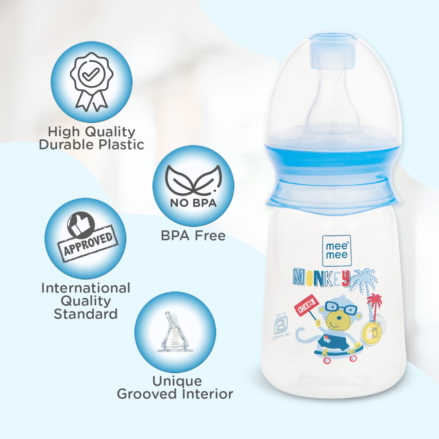 Mee Mee BPA-Free Baby Feeding Bottle, Eazy Flo Technology, Anti-Colic Valve, 0-3 Years (Blue, 130 ML)
