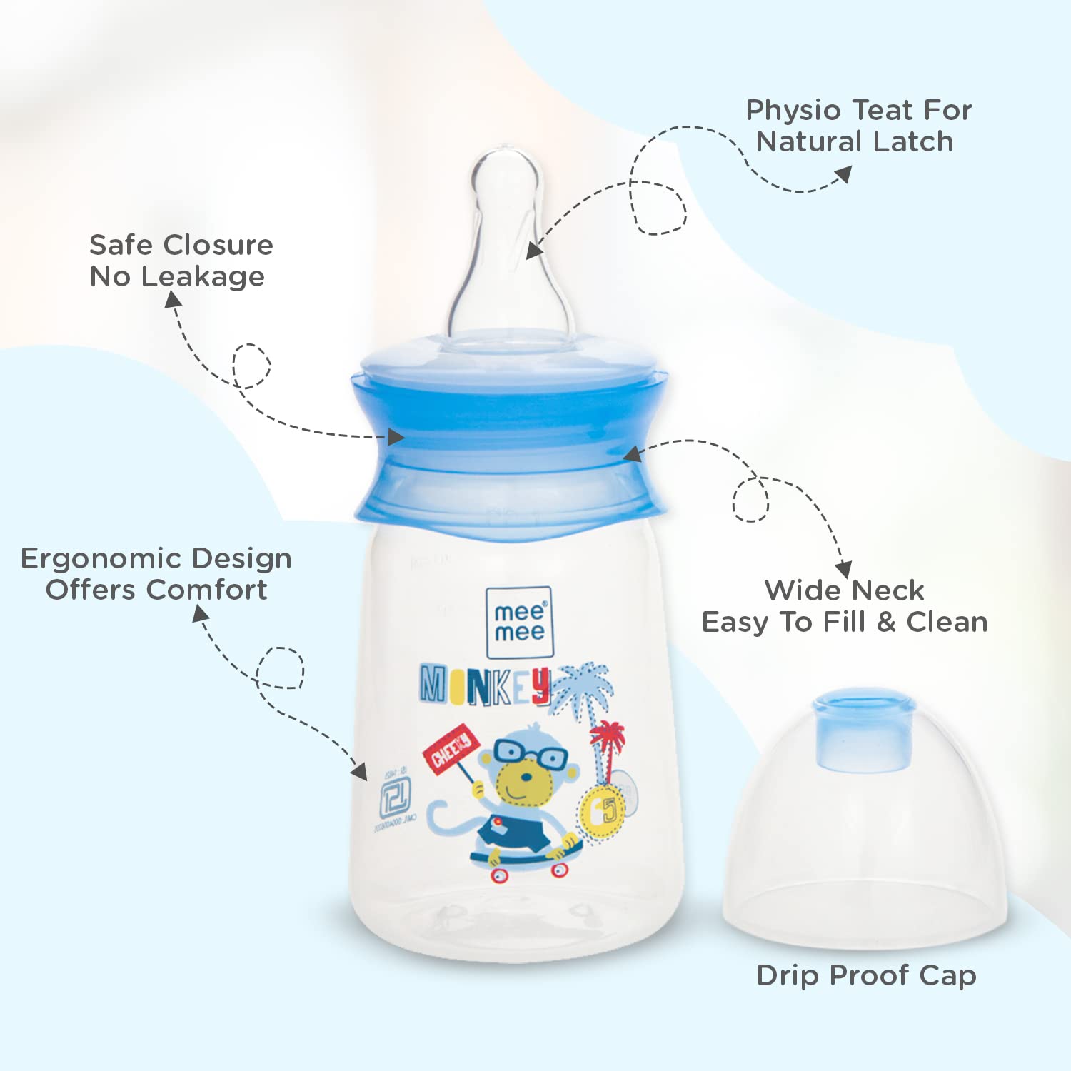 Mee Mee BPA-Free Baby Feeding Bottle, Eazy Flo Technology, Anti-Colic Valve, 0-3 Years (Blue, 130 ML)