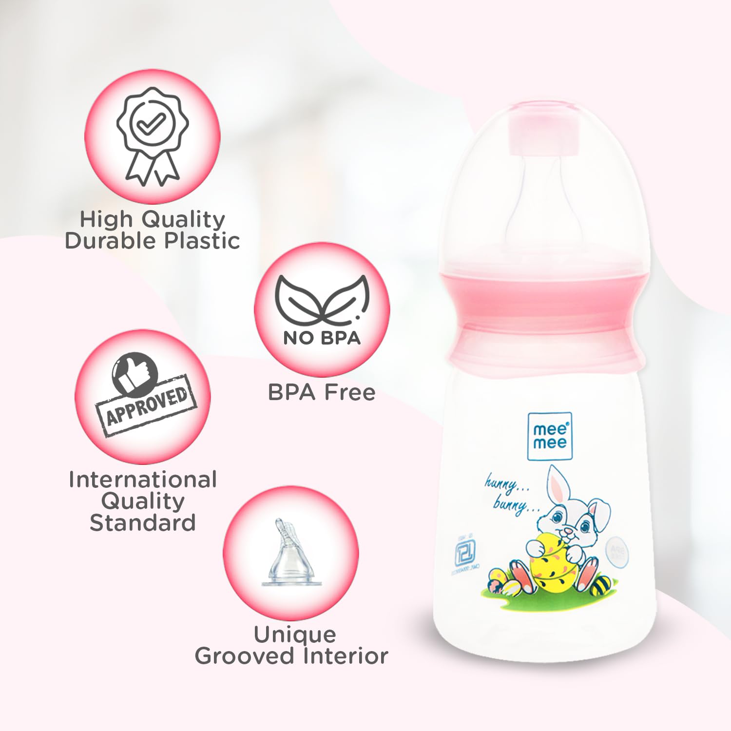 Mee Mee BPA-Free Baby Feeding Bottle, Eazy Flo Technology, Anti-Colic Valve, 0-3 Years (Pink, 130 ML)