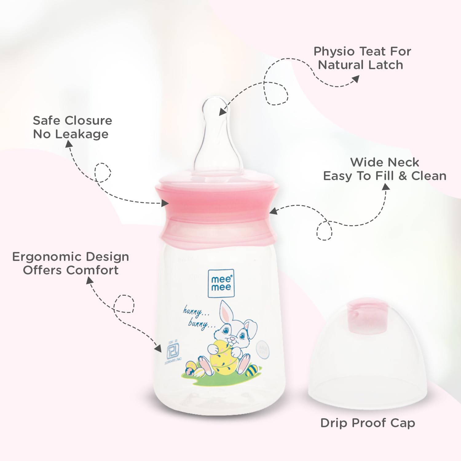 Mee Mee BPA-Free Baby Feeding Bottle, Eazy Flo Technology, Anti-Colic Valve, 0-3 Years (Pink, 130 ML)