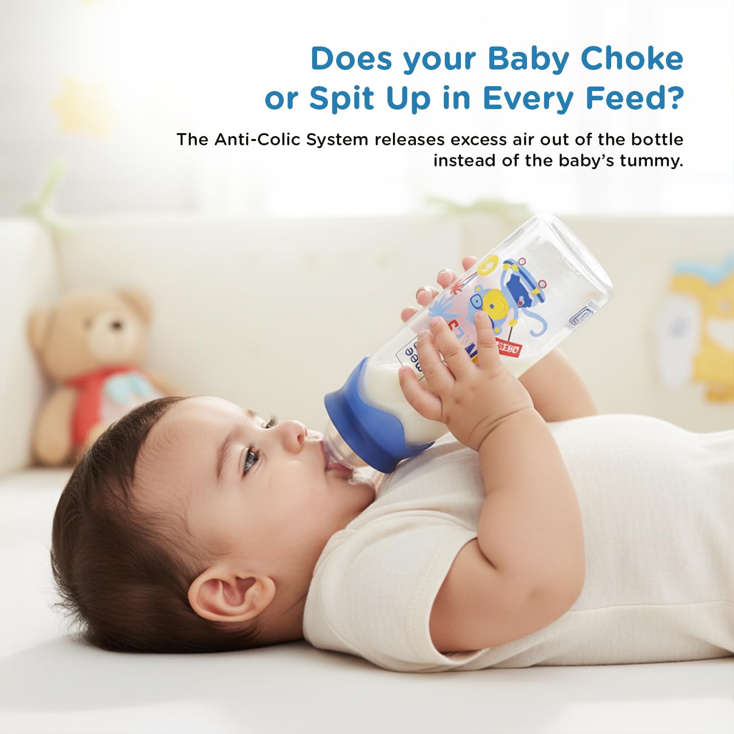 Mee Mee BPA-Free Baby Feeding Bottle, Eazy Flo Technology, Anti-Colic Valve, 0-3 Years | Blue, 250 ML