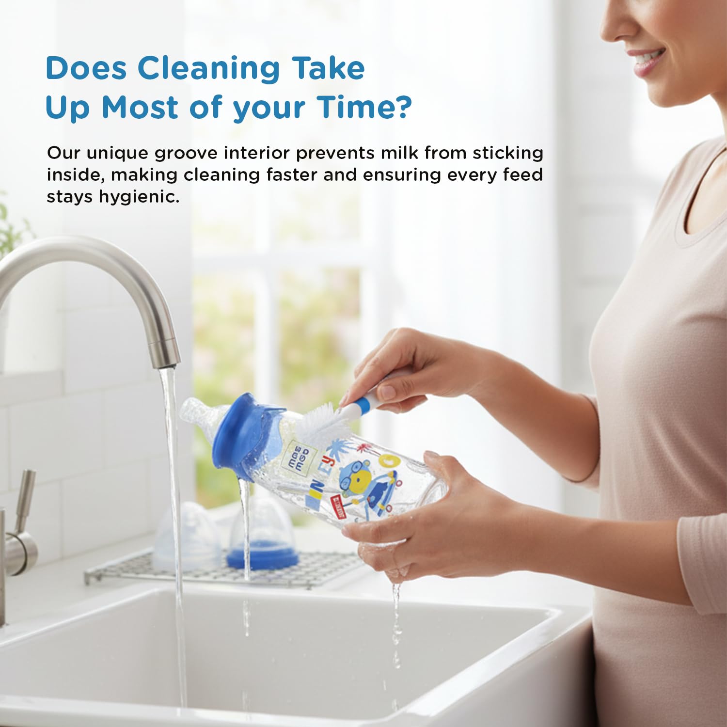 Mee Mee BPA-Free Baby Feeding Bottle, Eazy Flo Technology, Anti-Colic Valve, 0-3 Years | Blue, 250 ML