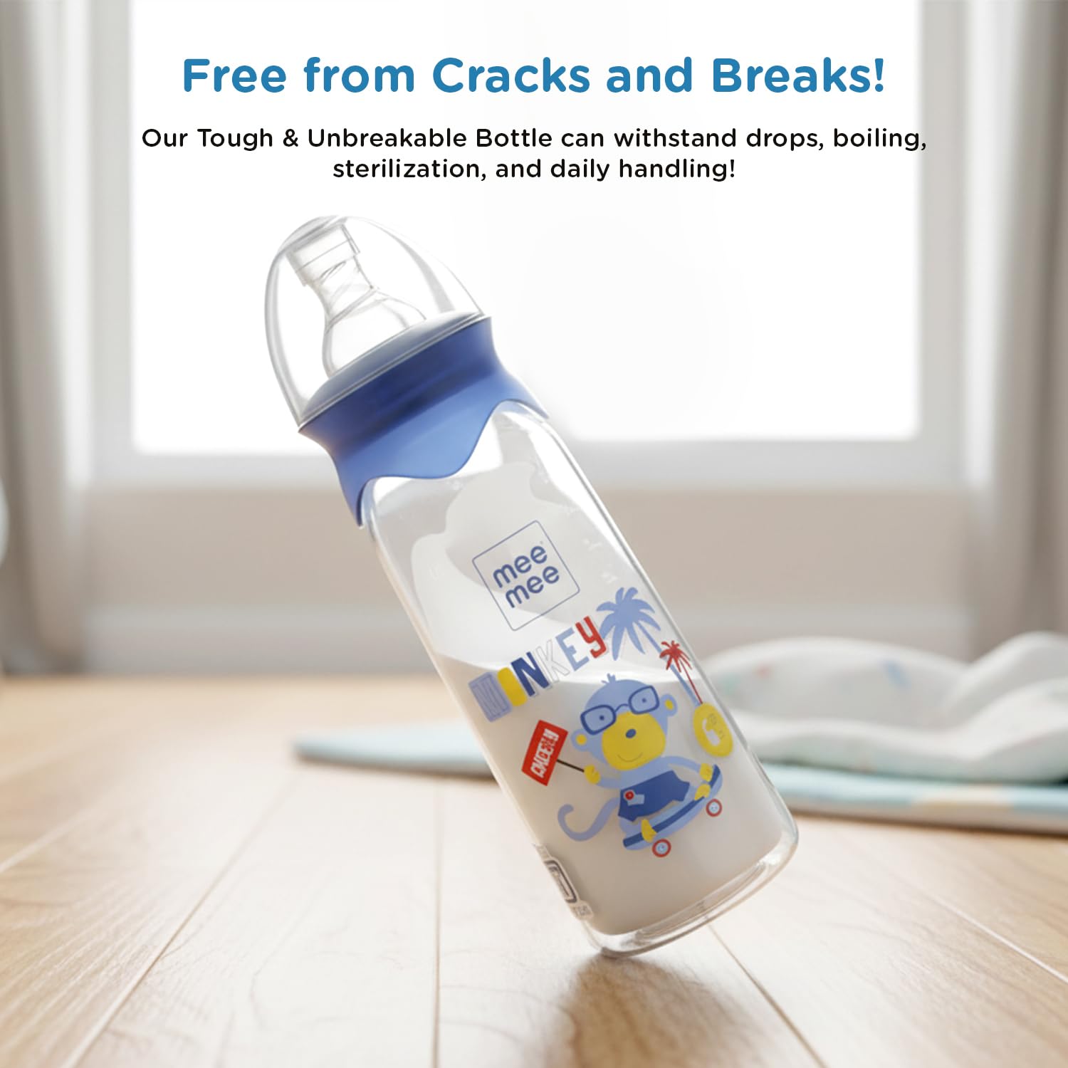 Mee Mee BPA-Free Baby Feeding Bottle, Eazy Flo Technology, Anti-Colic Valve, 0-3 Years | Blue, 250 ML