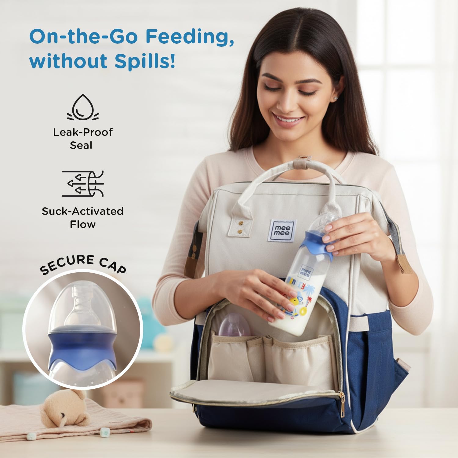 Mee Mee BPA-Free Baby Feeding Bottle, Eazy Flo Technology, Anti-Colic Valve, 0-3 Years | Blue, 250 ML