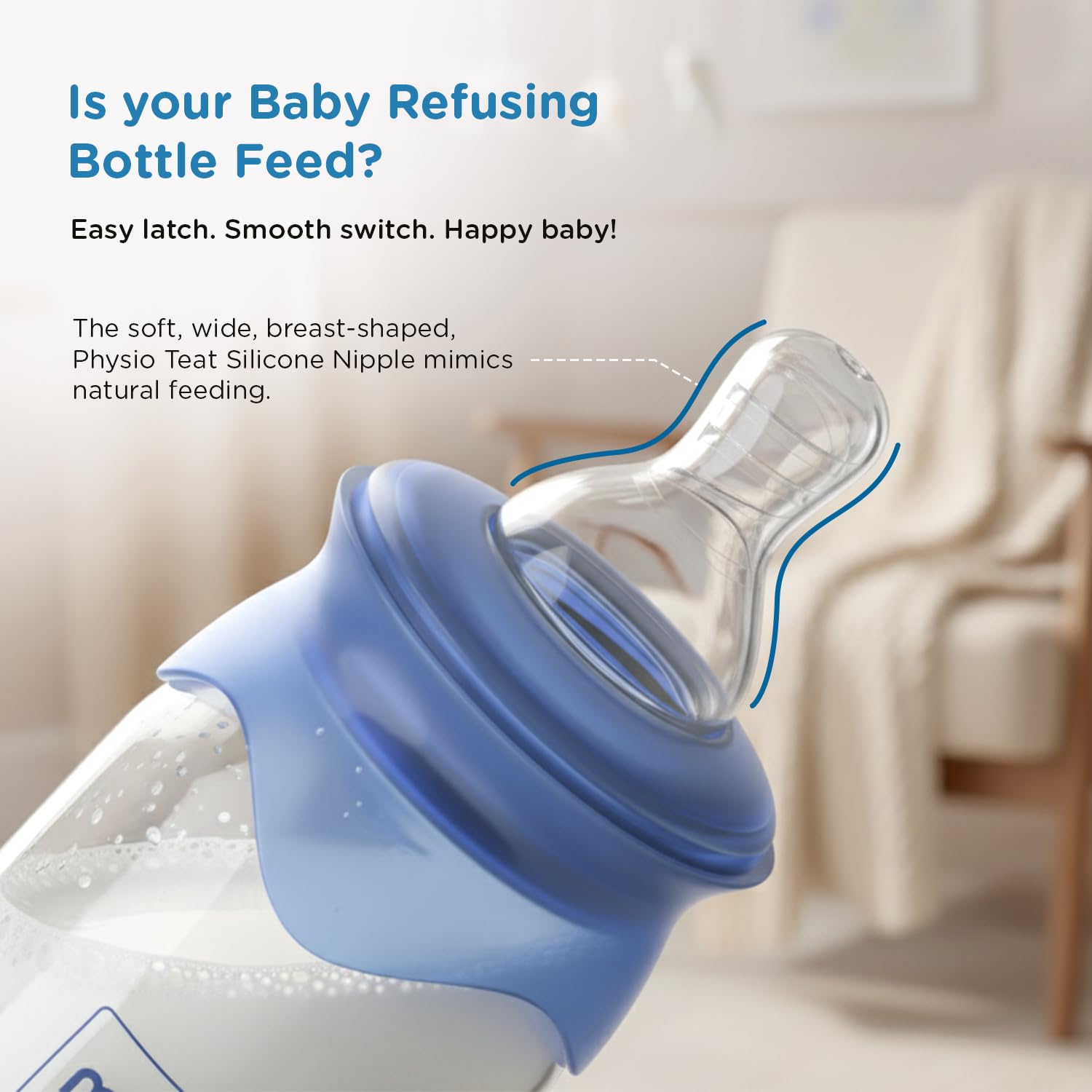 Mee Mee BPA-Free Baby Feeding Bottle, Eazy Flo Technology, Anti-Colic Valve, 0-3 Years | Blue, 250 ML