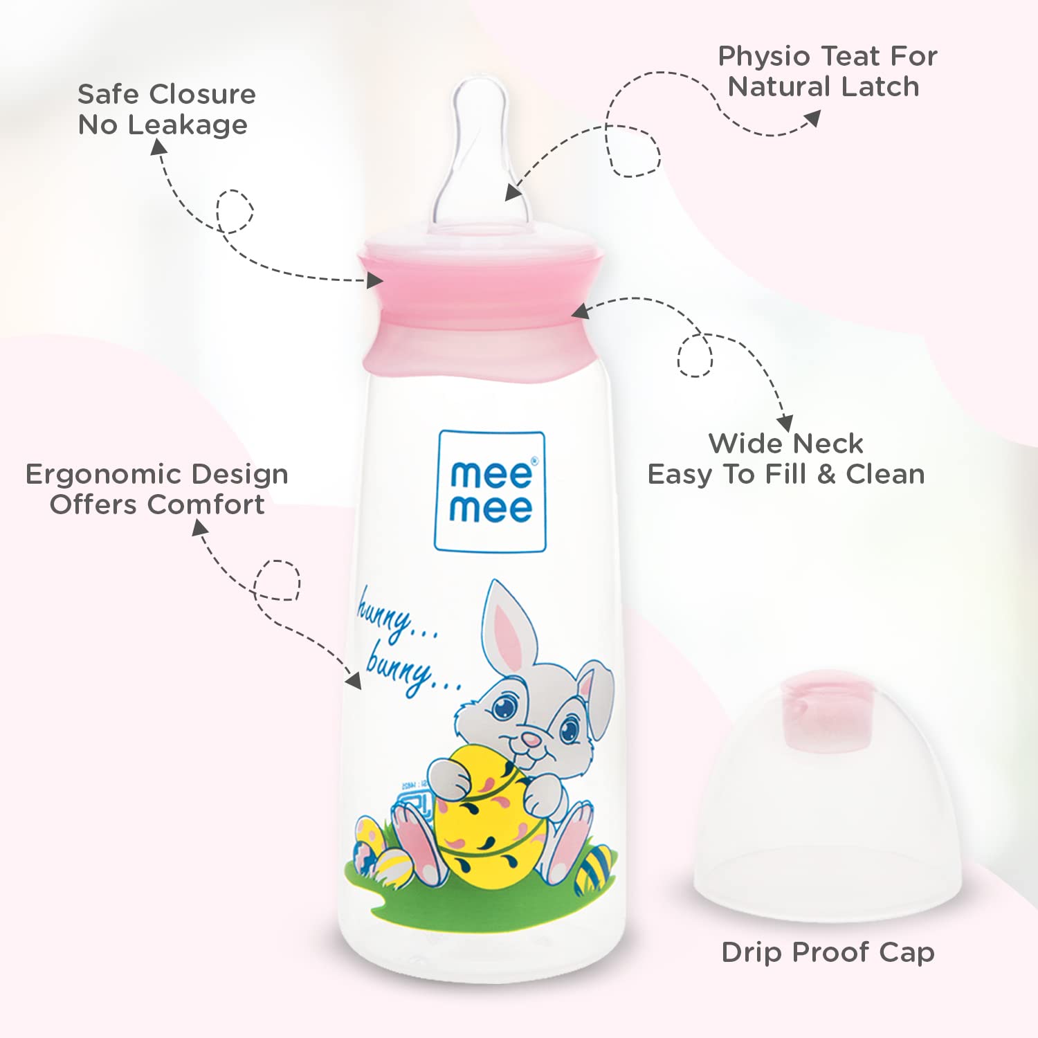 Mee Mee BPA-Free Baby Feeding Bottle, Eazy Flo Technology, Anti-Colic Valve, 0-3 Years (Pink, 250 ML)