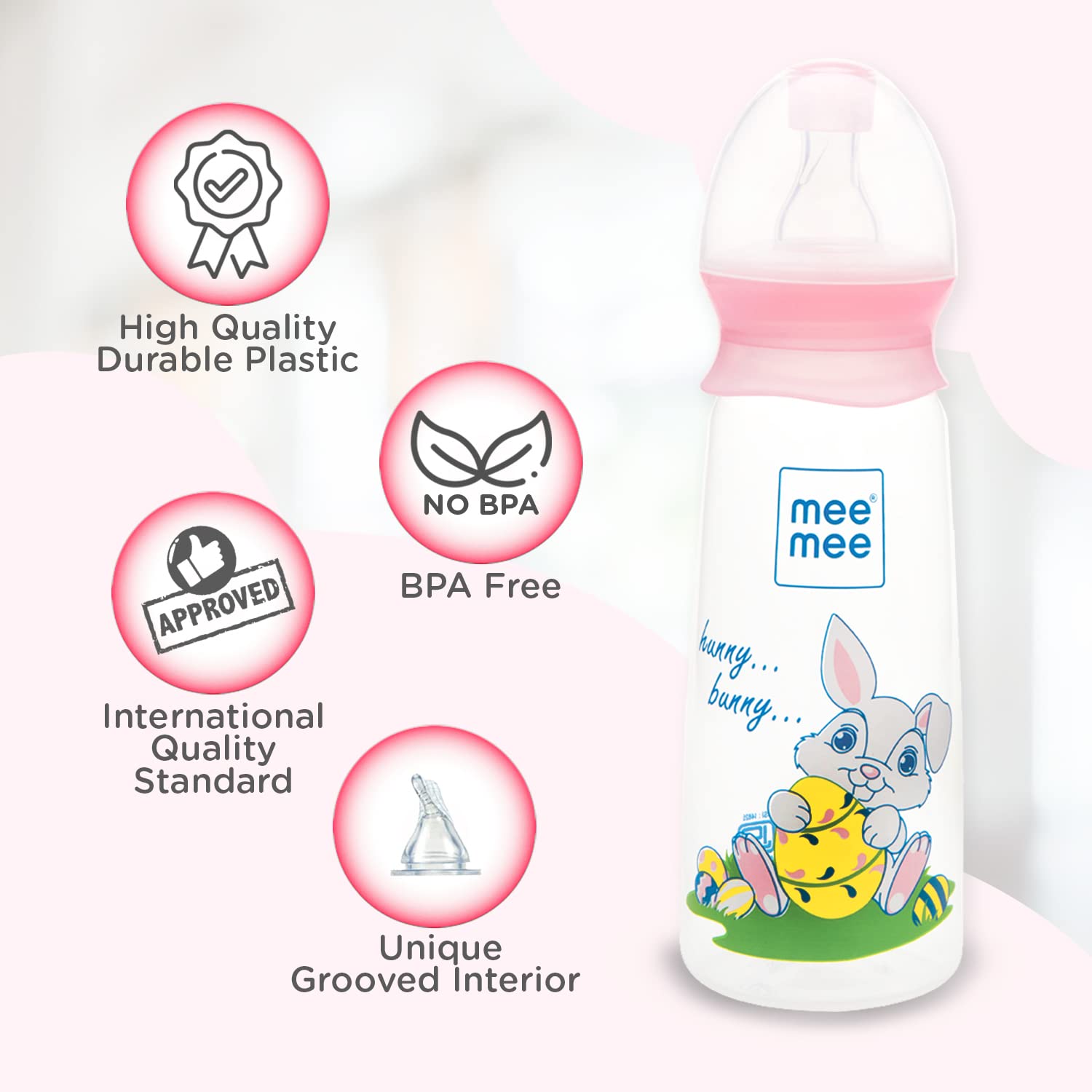 Mee Mee BPA-Free Baby Feeding Bottle, Eazy Flo Technology, Anti-Colic Valve, 0-3 Years (Pink, 250 ML)