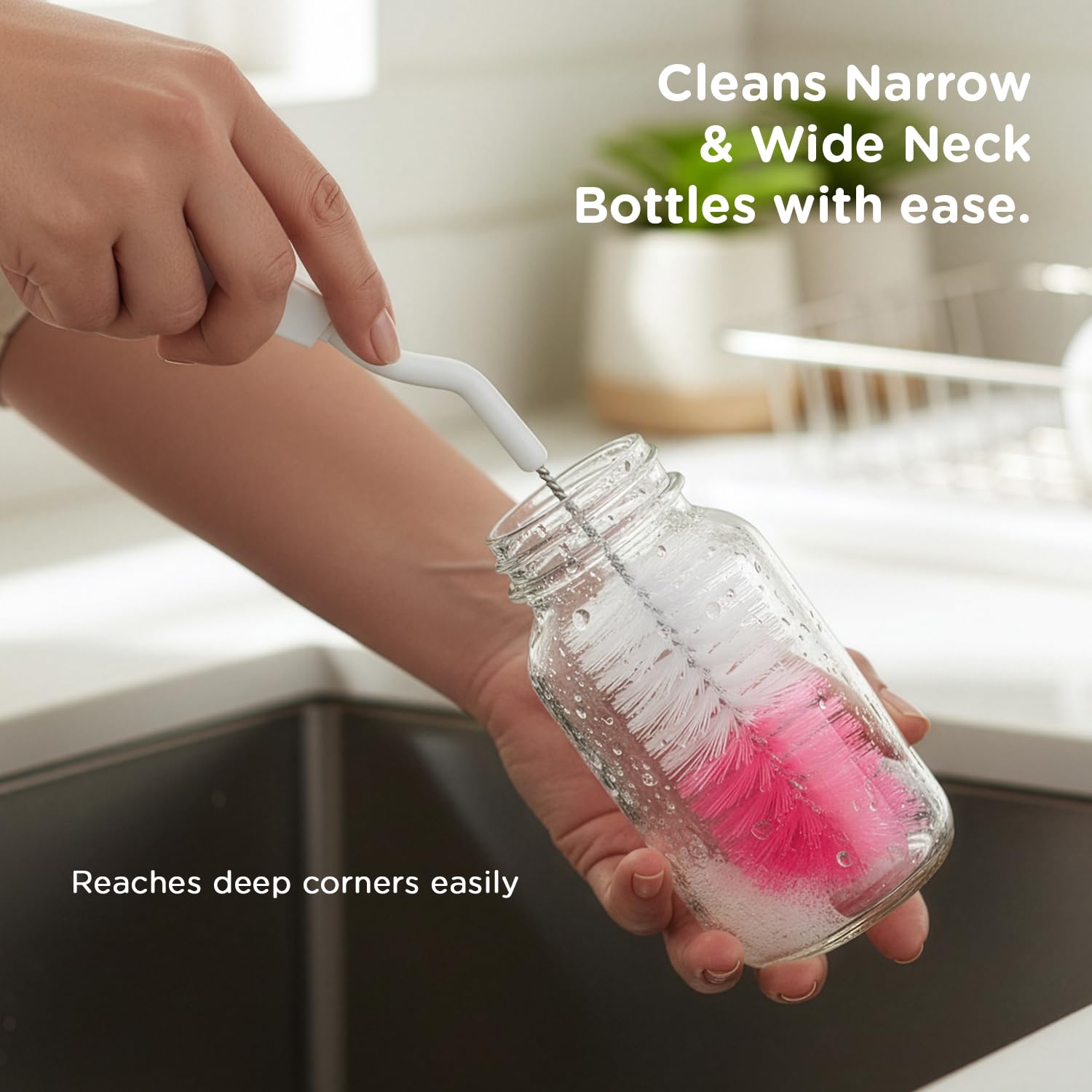 Mee Mee Nylon Bottle Brush with Nipple Cleaner | 360° Rotating Handle | High-Density Soft Bristles | BPA-Free | Scratch-Free Cleaning | Non-Toxic | Easy Grip | Dishwasher Safe (Pink)