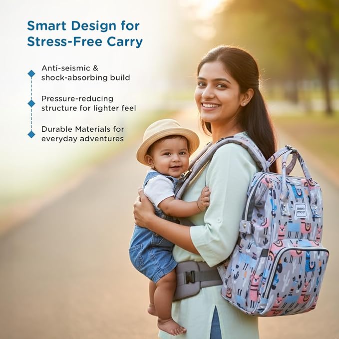 Mee Mee Cuddle Carry Diaper Bag Backpack for Moms & Dads, 20L Large Capacity with 14 Pockets, Insulated Bottle Pockets, Water-Resistant Oxford Fabric, Multi-Functional Baby Travel Tote.