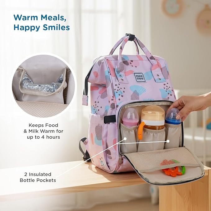 Mee Mee Cuddle Carry Diaper Bag Backpack for Moms & Dads, 20L Large Capacity with 14 Pockets, Insulated Bottle Pockets, Water-Resistant Oxford Fabric, Multi-Functional Baby Travel Tote.