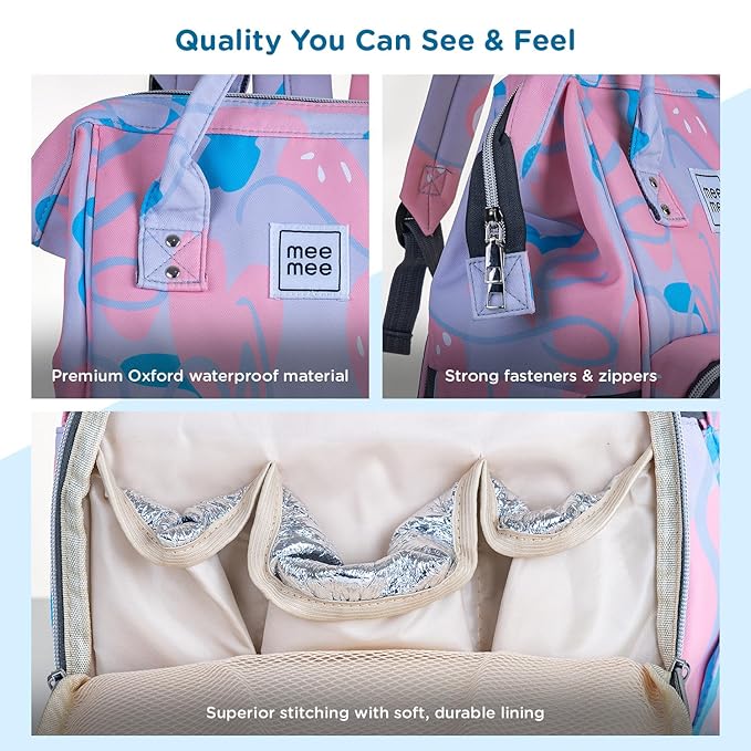 Mee Mee Cuddle Carry Diaper Bag Backpack for Moms & Dads, 20L Large Capacity with 14 Pockets, Insulated Bottle Pockets, Water-Resistant Oxford Fabric, Multi-Functional Baby Travel Tote.