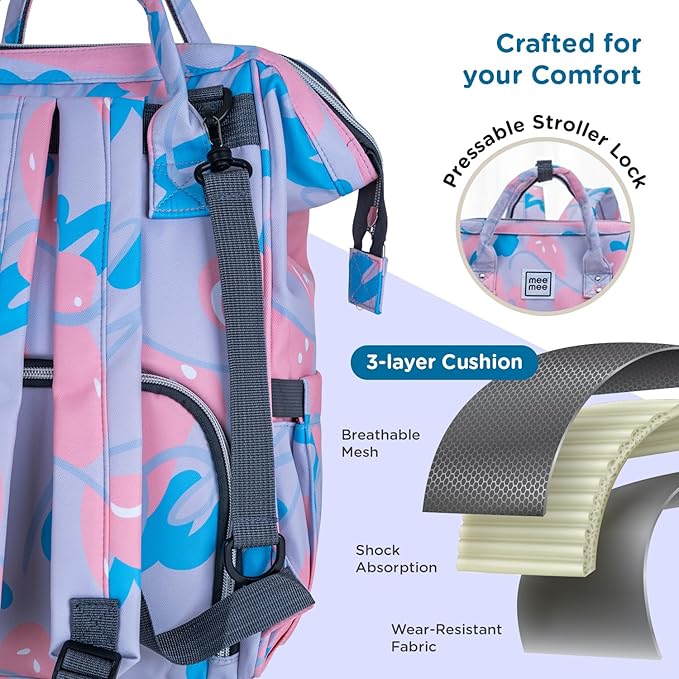 Mee Mee Cuddle Carry Diaper Bag Backpack for Moms & Dads, 20L Large Capacity with 14 Pockets, Insulated Bottle Pockets, Water-Resistant Oxford Fabric, Multi-Functional Baby Travel Tote.