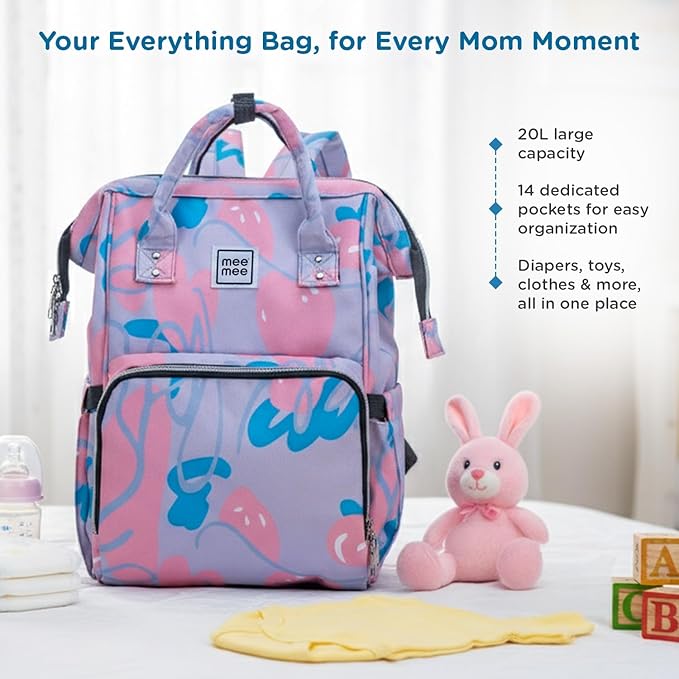 Mee Mee Cuddle Carry Diaper Bag Backpack for Moms & Dads, 20L Large Capacity with 14 Pockets, Insulated Bottle Pockets, Water-Resistant Oxford Fabric, Multi-Functional Baby Travel Tote.