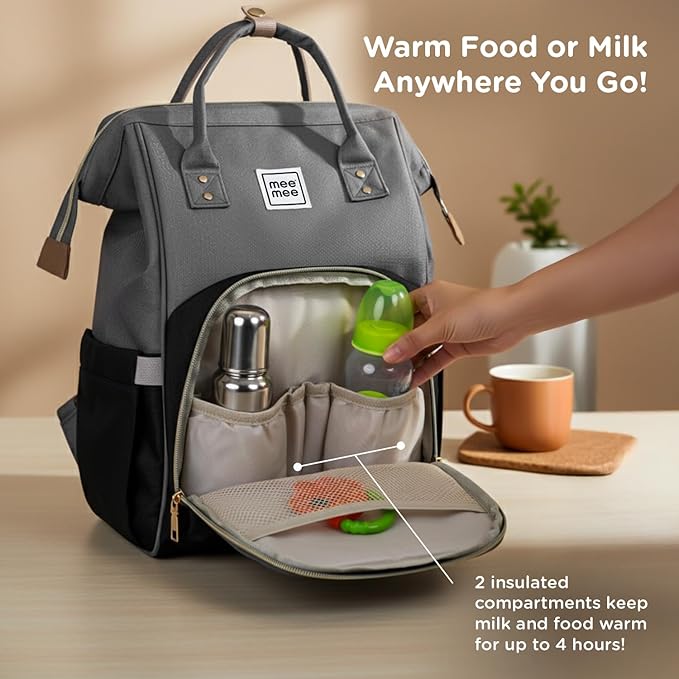 Mee Mee Grace Tote Diaper Bag Backpack for Moms & Dads, 20L Large Capacity with 14 Pockets, Insulated Bottle Holders, Flap Tissue Dispenser, Water-Resistant Oxford Fabric.