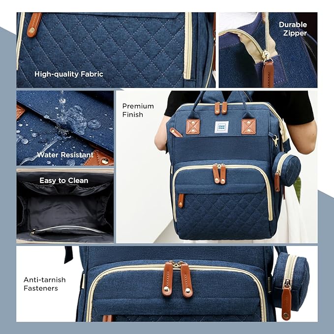 Mee Mee Tiny Treks Baby Diaper Bag Backpack with Foldable Bassinet Changing Station | Waterproof Maternity Travel Bag for Moms | USB Port, Insulated Bottle & Pacifier Holder.