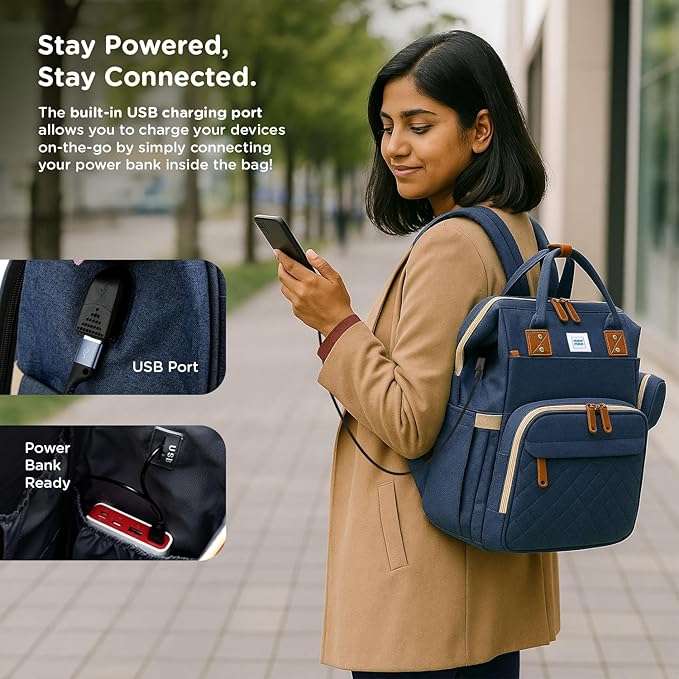 Mee Mee Tiny Treks Baby Diaper Bag Backpack with Foldable Bassinet Changing Station | Waterproof Maternity Travel Bag for Moms | USB Port, Insulated Bottle & Pacifier Holder.