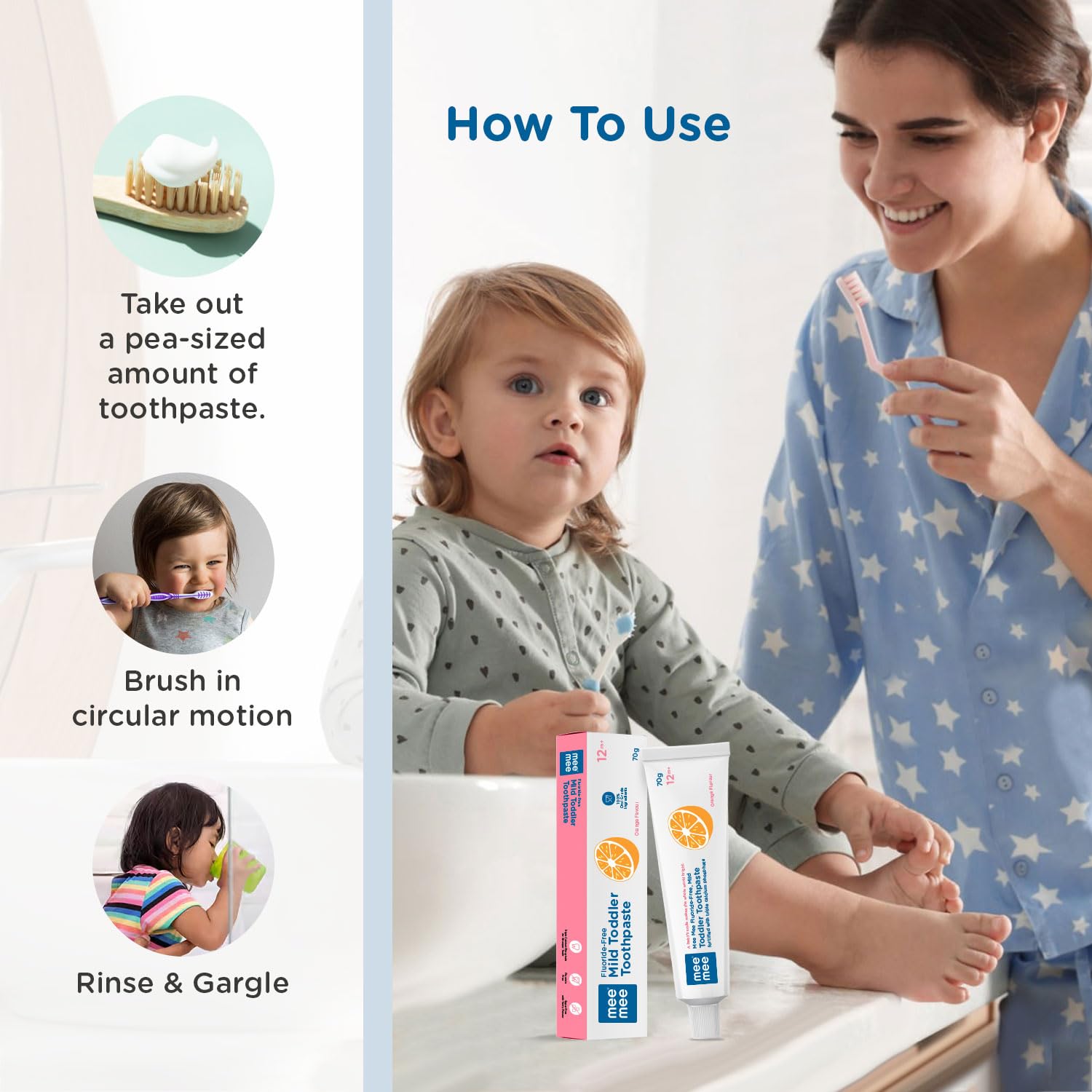 Mee Mee Fluoride-Free Baby Tooth paste for Kids & toddlers Fortified with Triple Calcium Phosphate, Cavity Protection, Oral Care, Best for Baby 1 year +, 70 gram (Orange, Pack of 2)