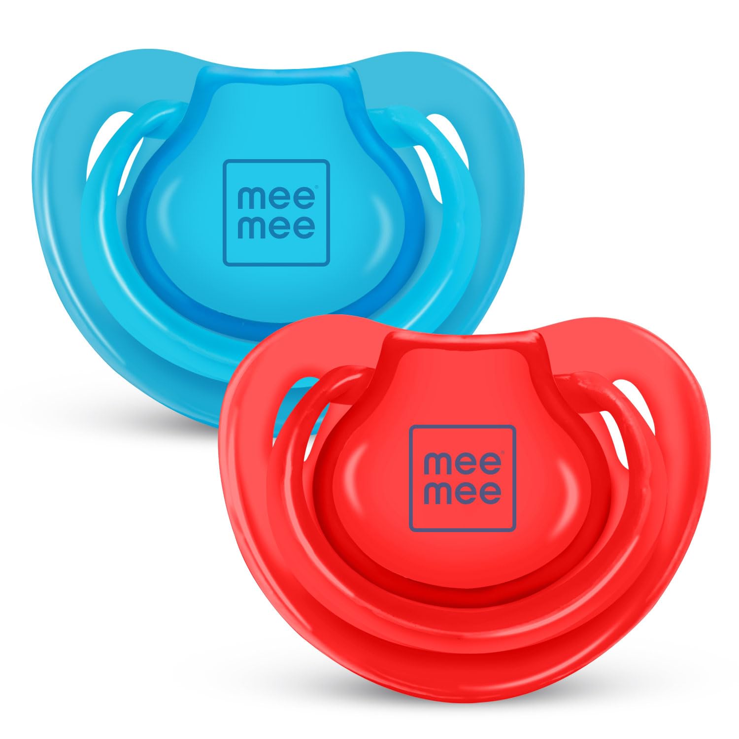 Mee Mee Baby Pacifier Ultra Light Soft Silicone Nipple| BPA Free | Oral stimulatory | Teether | Pack of 2 | 0-6 months + Kids (Blue/Red)