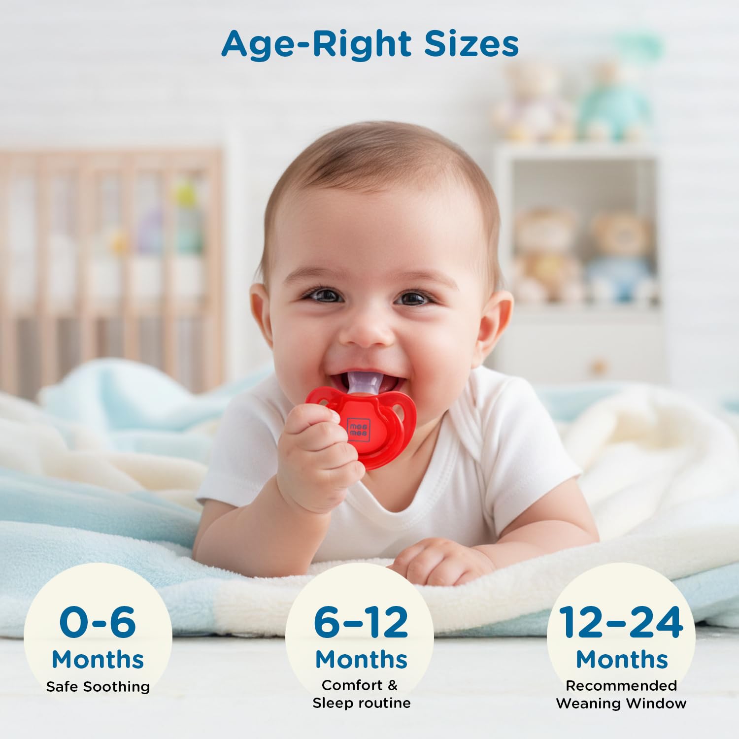 Mee Mee Baby Pacifier Ultra Light Soft Silicone Nipple| BPA Free | Oral stimulatory | Teether | Pack of 2 | 0-6 months + Kids (Blue/Red)